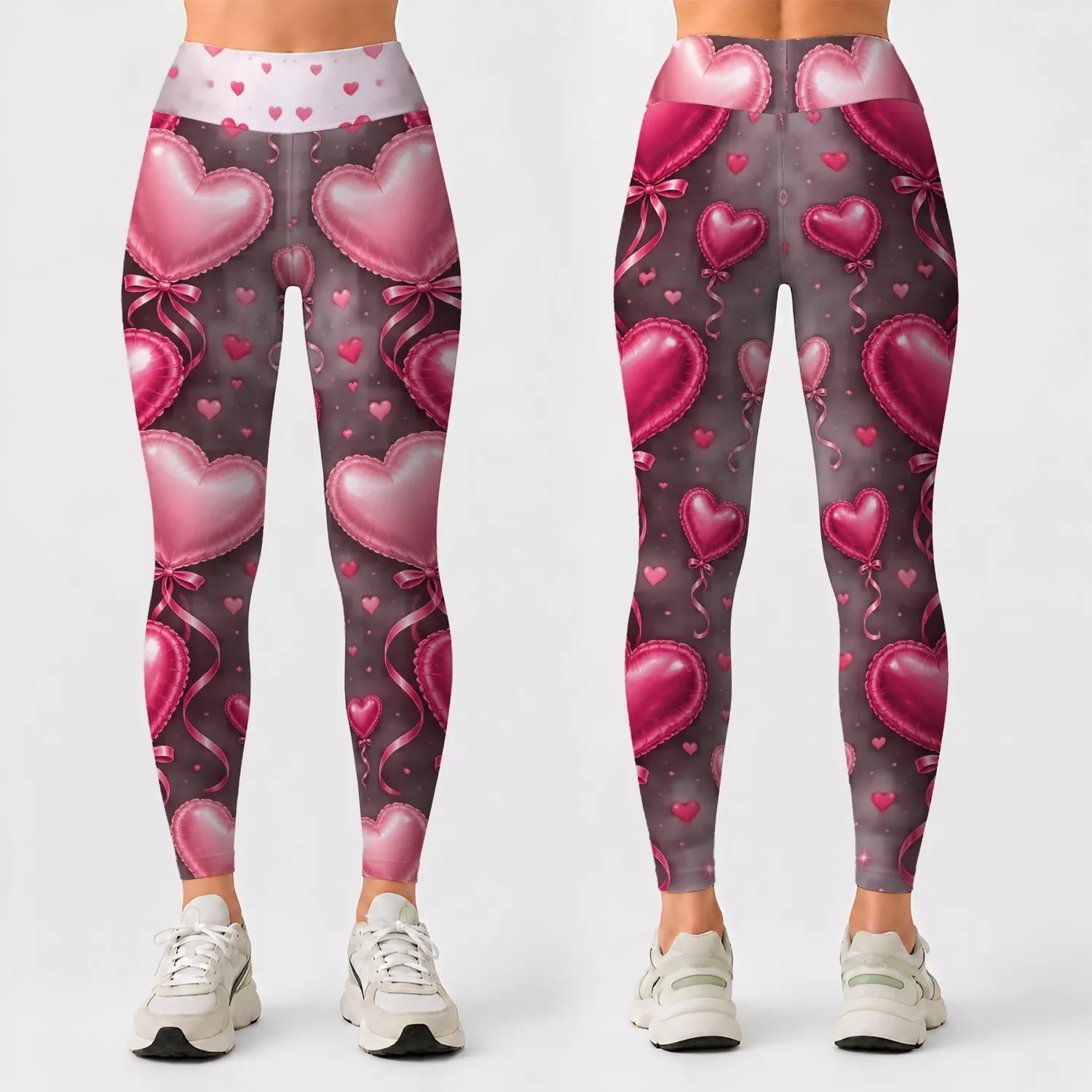 Pink Heart Balloons for Valentine’s Day Romance and Sweet Everyday Style Leggings - 1