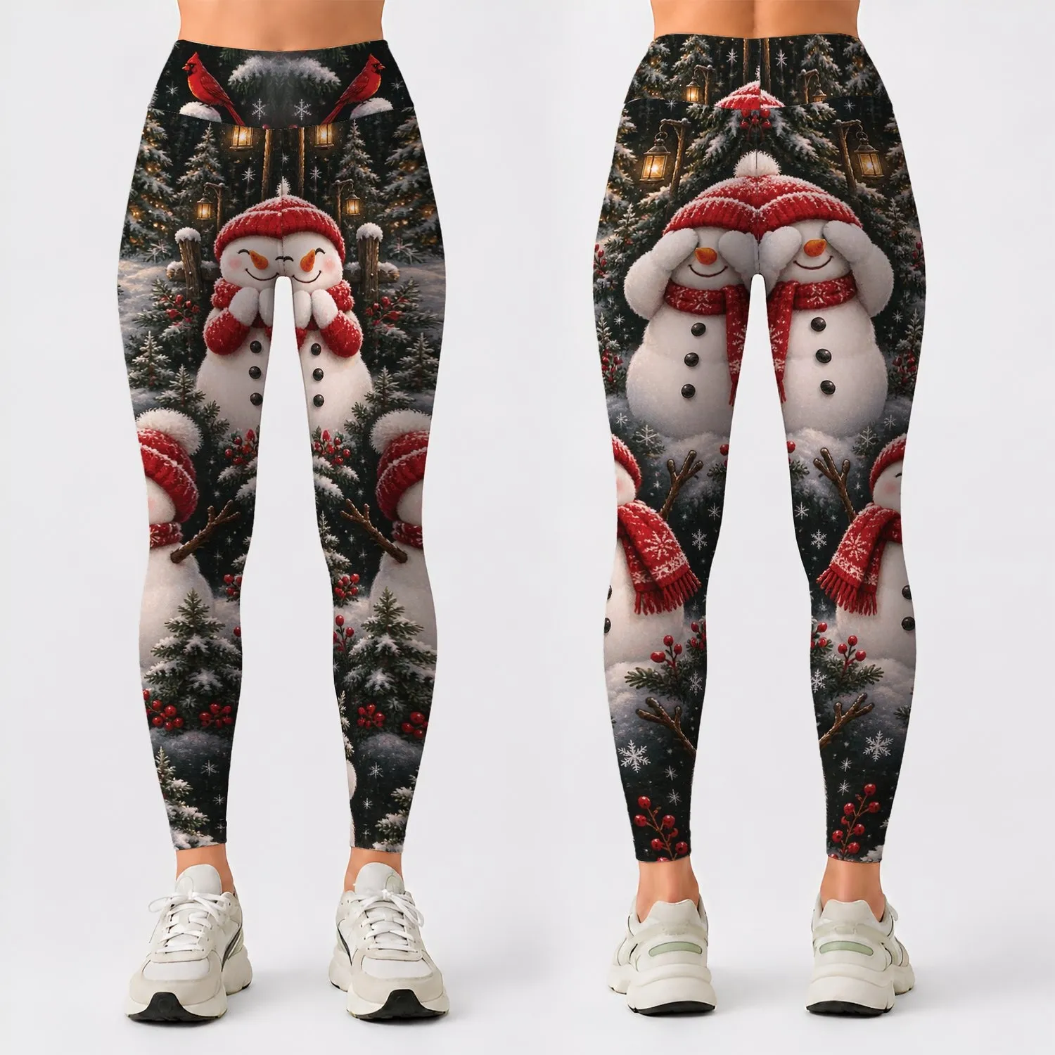 Cheerful Snowmen in Red Caps for Cozy Christmas Celebrations and Winter Holiday Cheer Leggings - 1