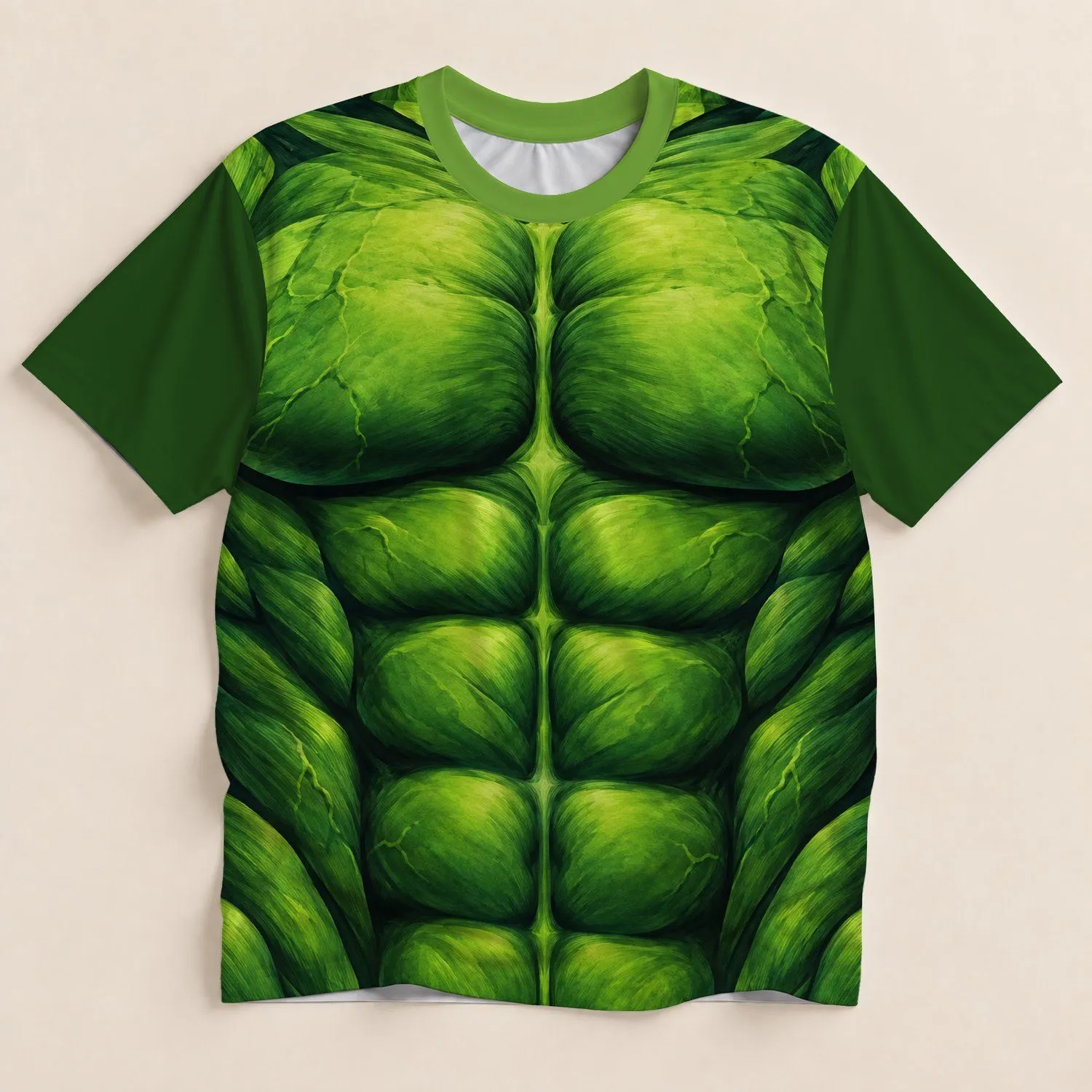 Green Faux Muscle Abs for Gym Pranks and Costume Parties, Funny Fitness Wear All-over Print Unisex T-shirt - 1