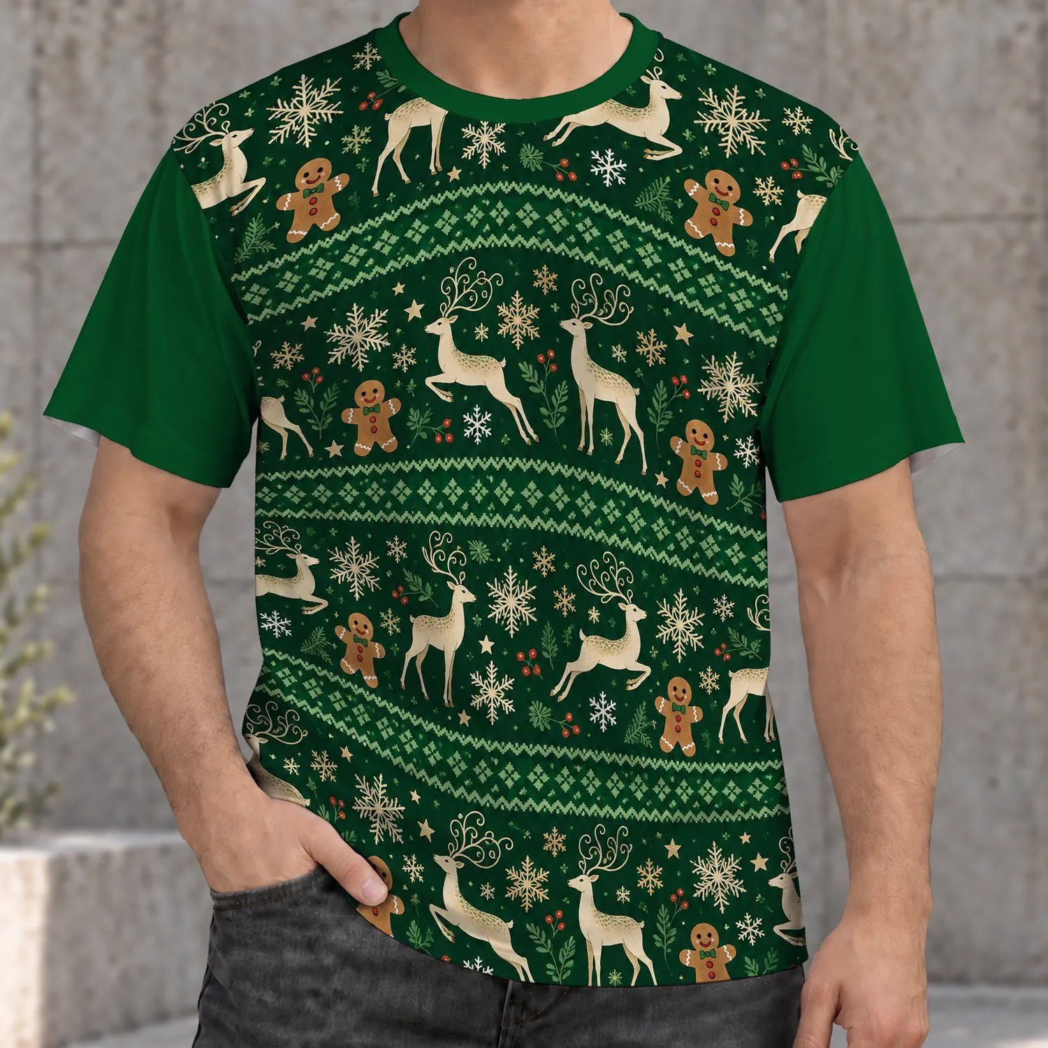 Gingerbread Deer and Snowflake Holiday Cheer for Festive Winter Gatherings and Celebrations All-over Print Unisex T-shirt - 1