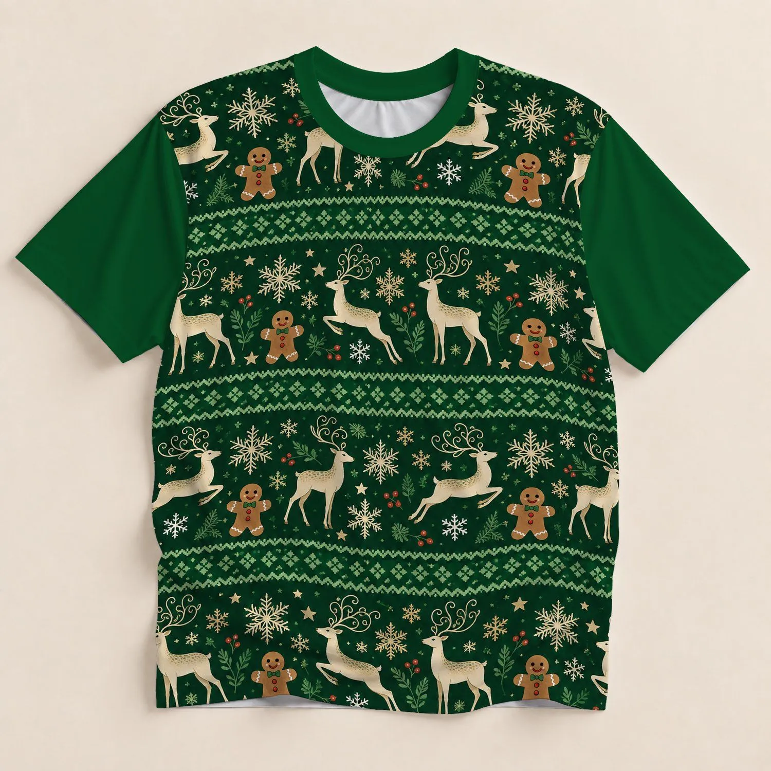 Gingerbread Deer and Snowflake Holiday Cheer for Festive Winter Gatherings and Celebrations All-over Print Unisex T-shirt - 1