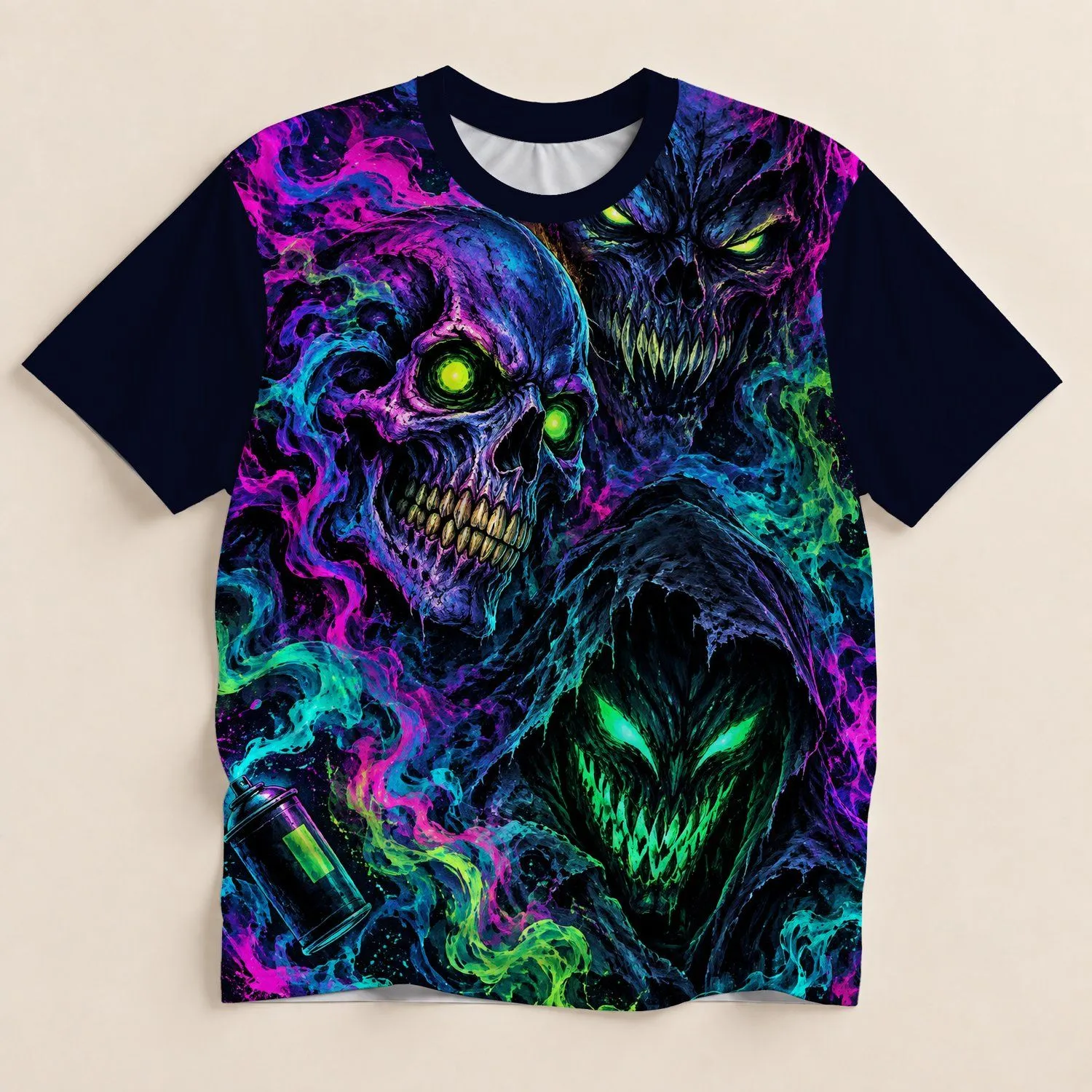 Neon Demon Skull Street Art for Halloween Nights and Alternative Style All-over Print Unisex T-shirt - 1