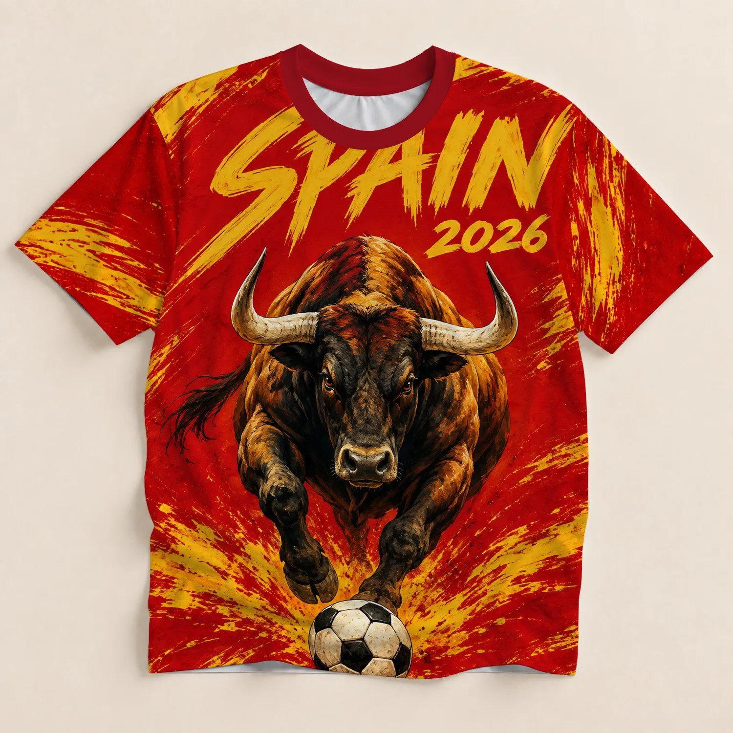 Spanish Bull Football Fanwear For Matchday Celebrations And Streetwear Supporters All-over Print Unisex T-shirt - 1