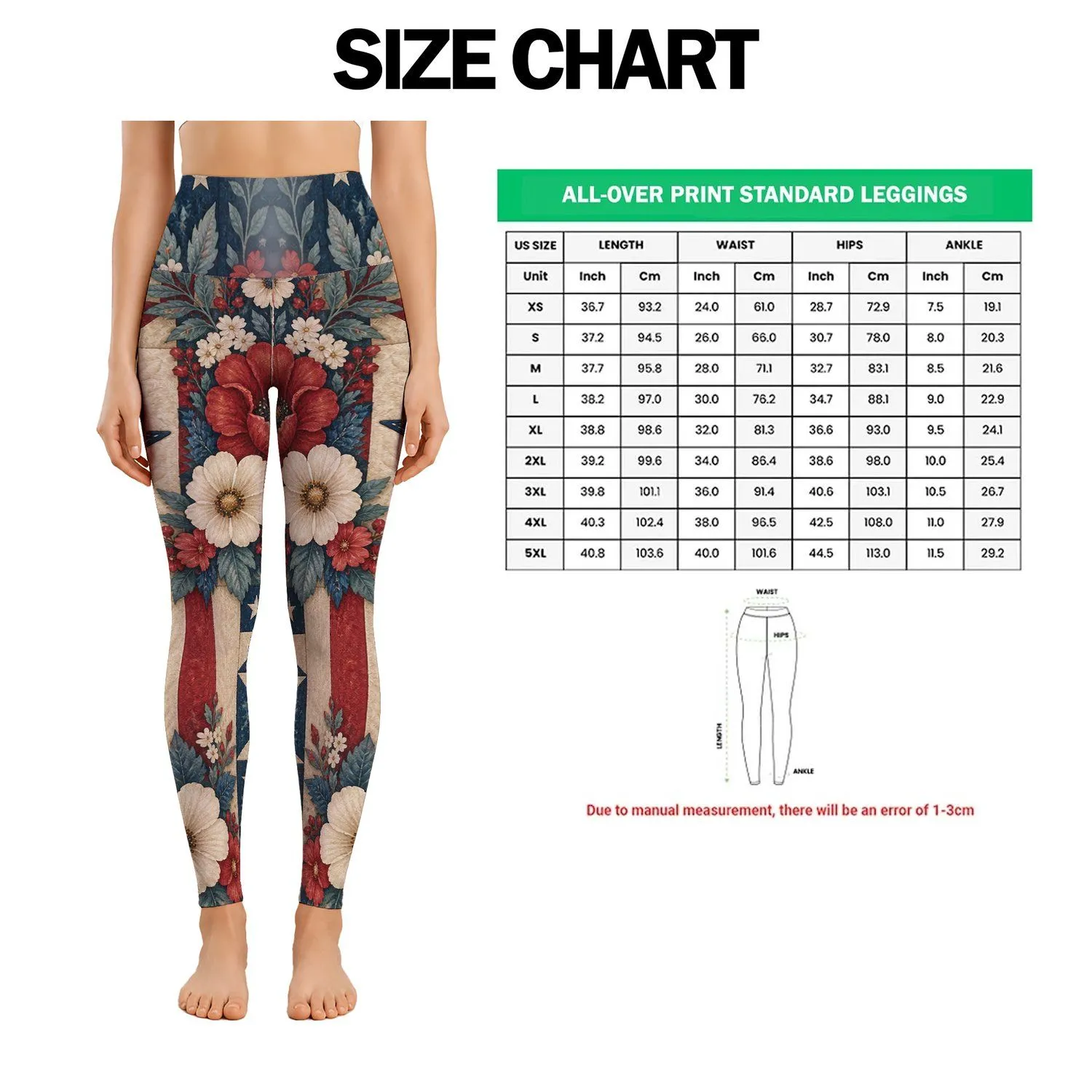 Vintage Americana Stars And Flowers For Fourth Of July Garden Celebrations Leggings - 1