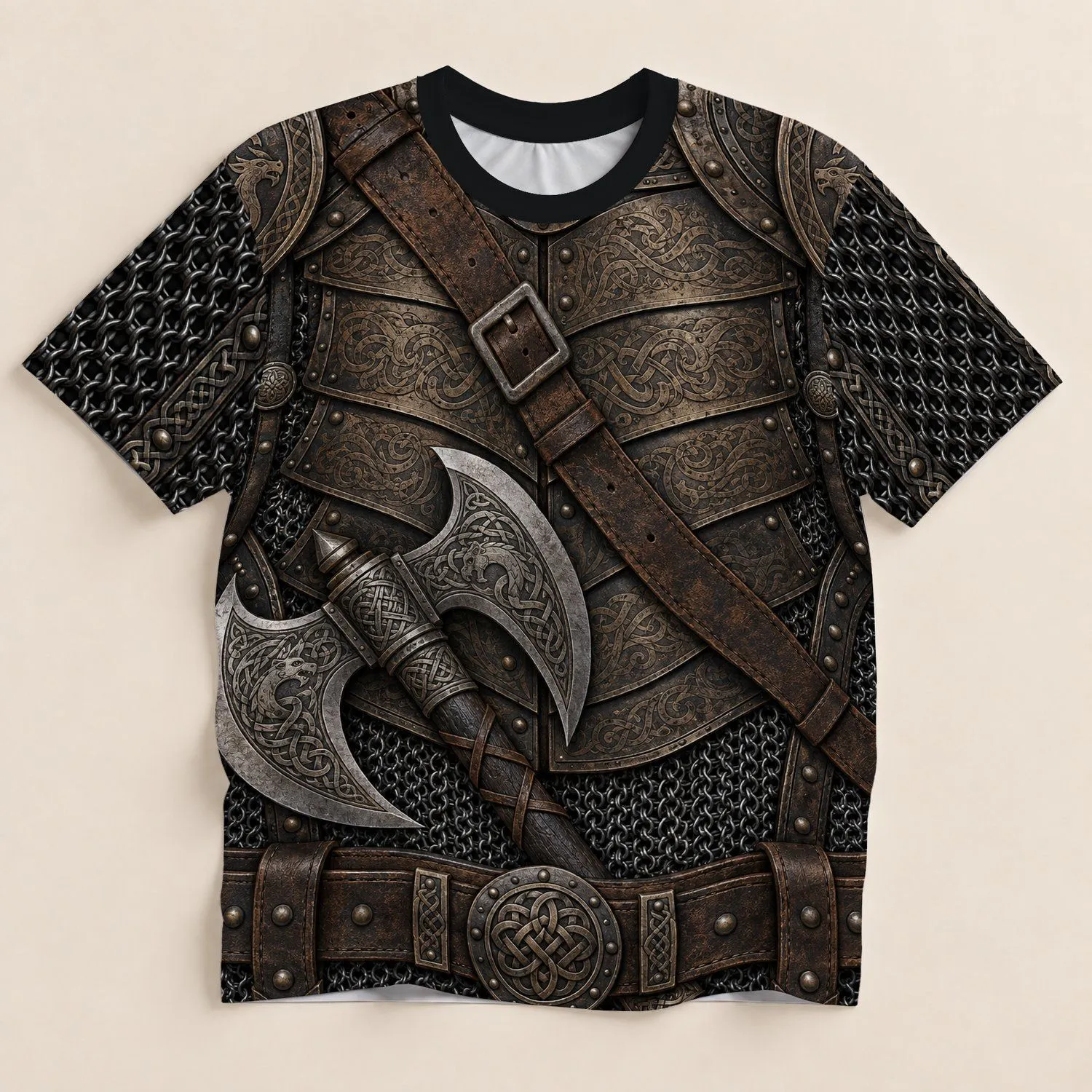 Medieval Knight Armor And War Axe For Ren Faire Cosplay And Nordic History Enthusiasts All-over Print Unisex T-shirt - 1