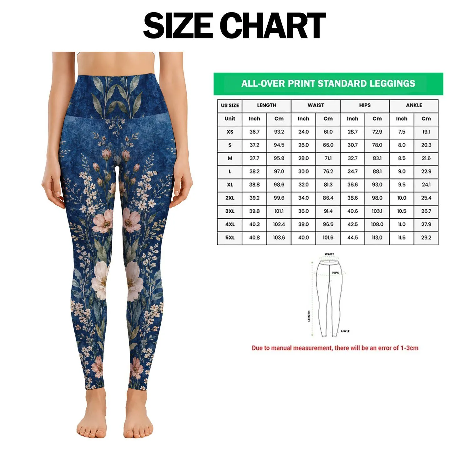 Indigo Denim Florals for Elegant Everyday Outings and Commutes Leggings - 1