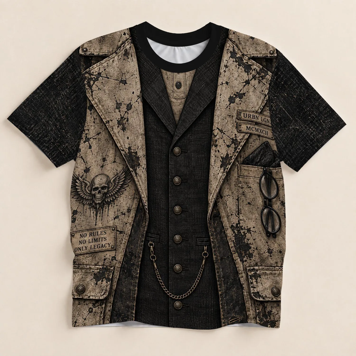 Distressed Wasteland Skull Vest Style for Alternative Streetwear and Rebel Nights All-over Print Unisex T-shirt - 1