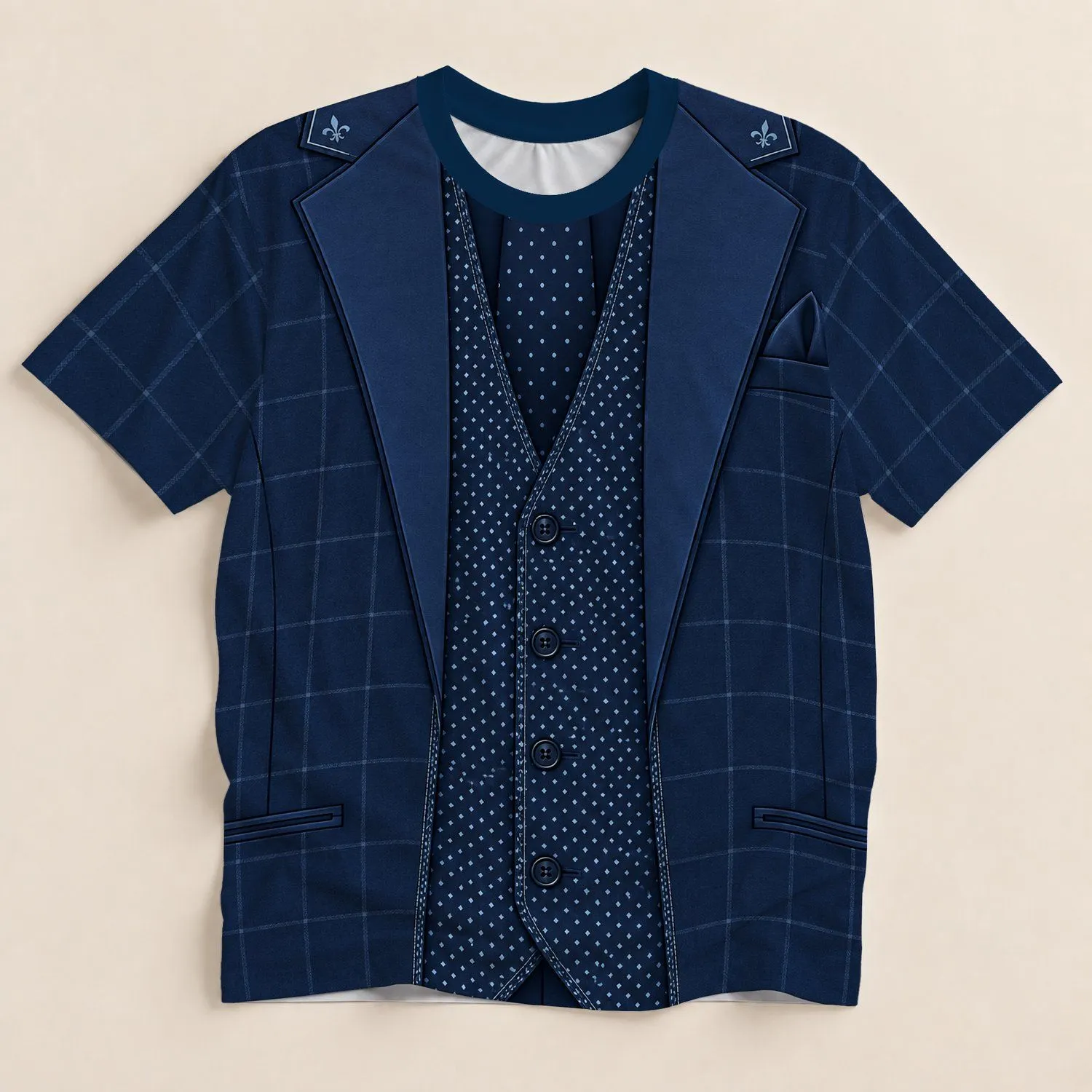 Navy Faux Suit Vest and Tie Look for Weddings, Parties and Formal Events for Men All-over Print Unisex T-shirt - 1