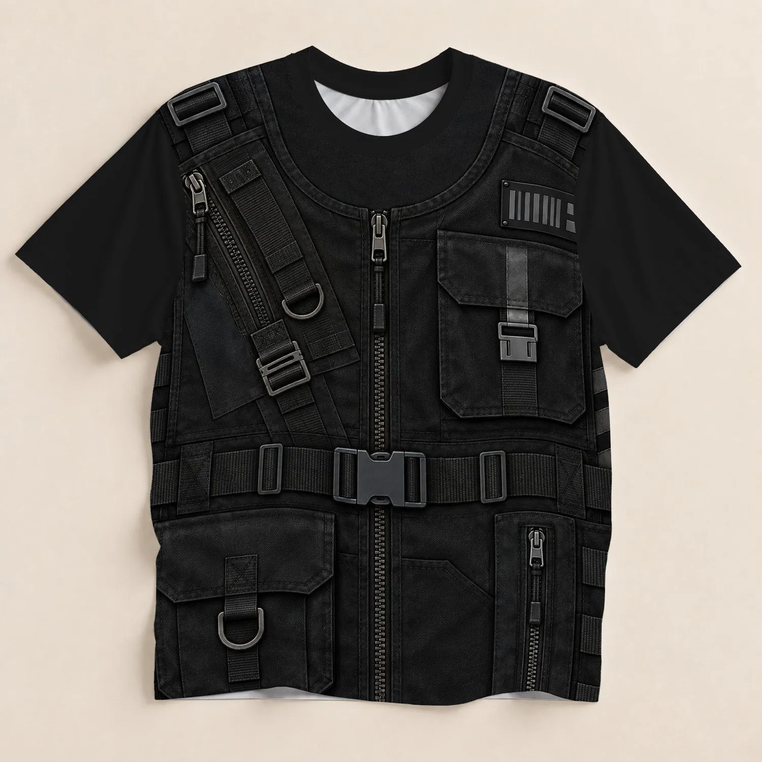 Black Tactical Utility Vest Look for Hardcore Streetwear and Urban Adventures All-over Print Unisex T-shirt - 1