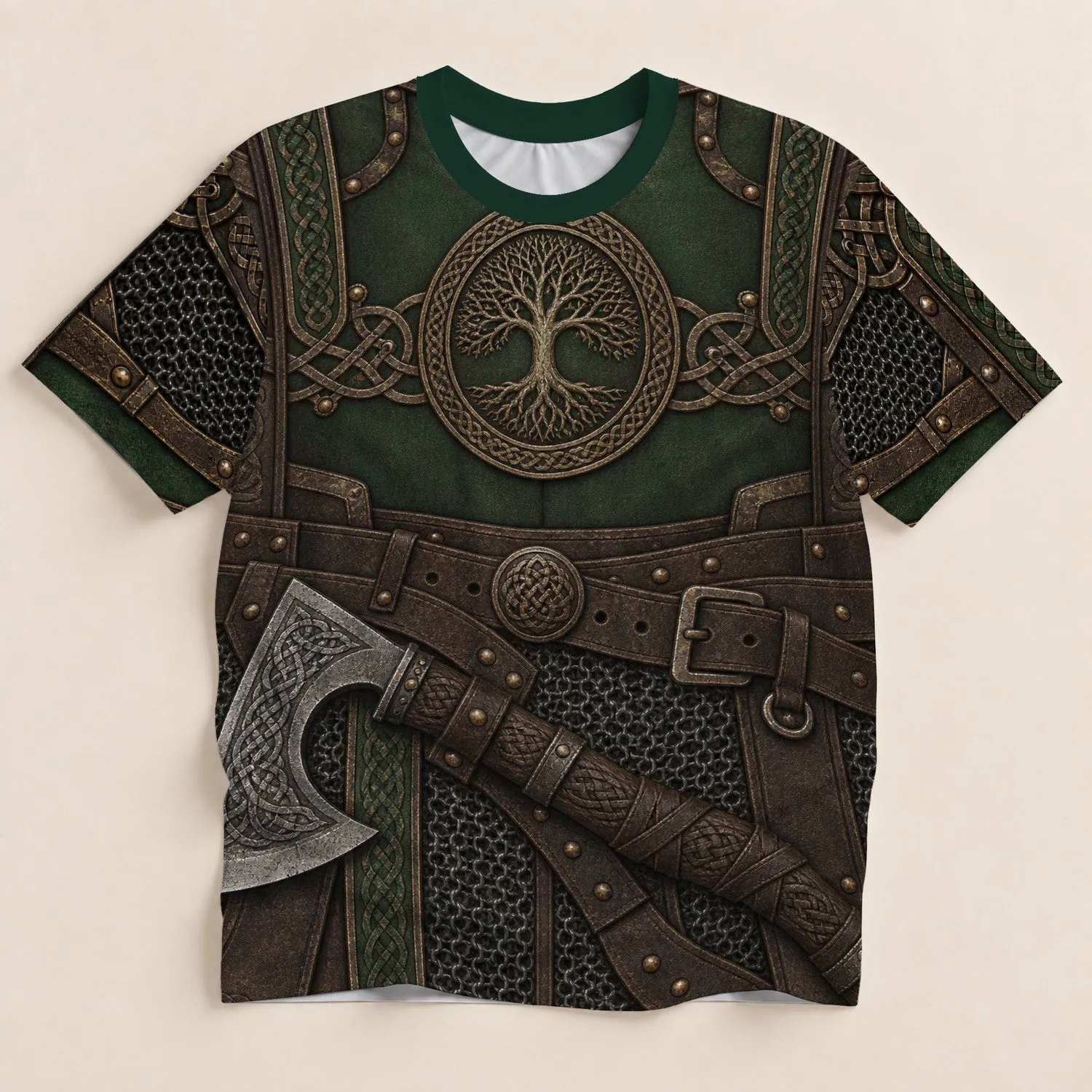 Celtic Tree Armor And Battle Axe For Viking Festival And Ren Faire Enthusiasts All-over Print Unisex T-shirt - 1