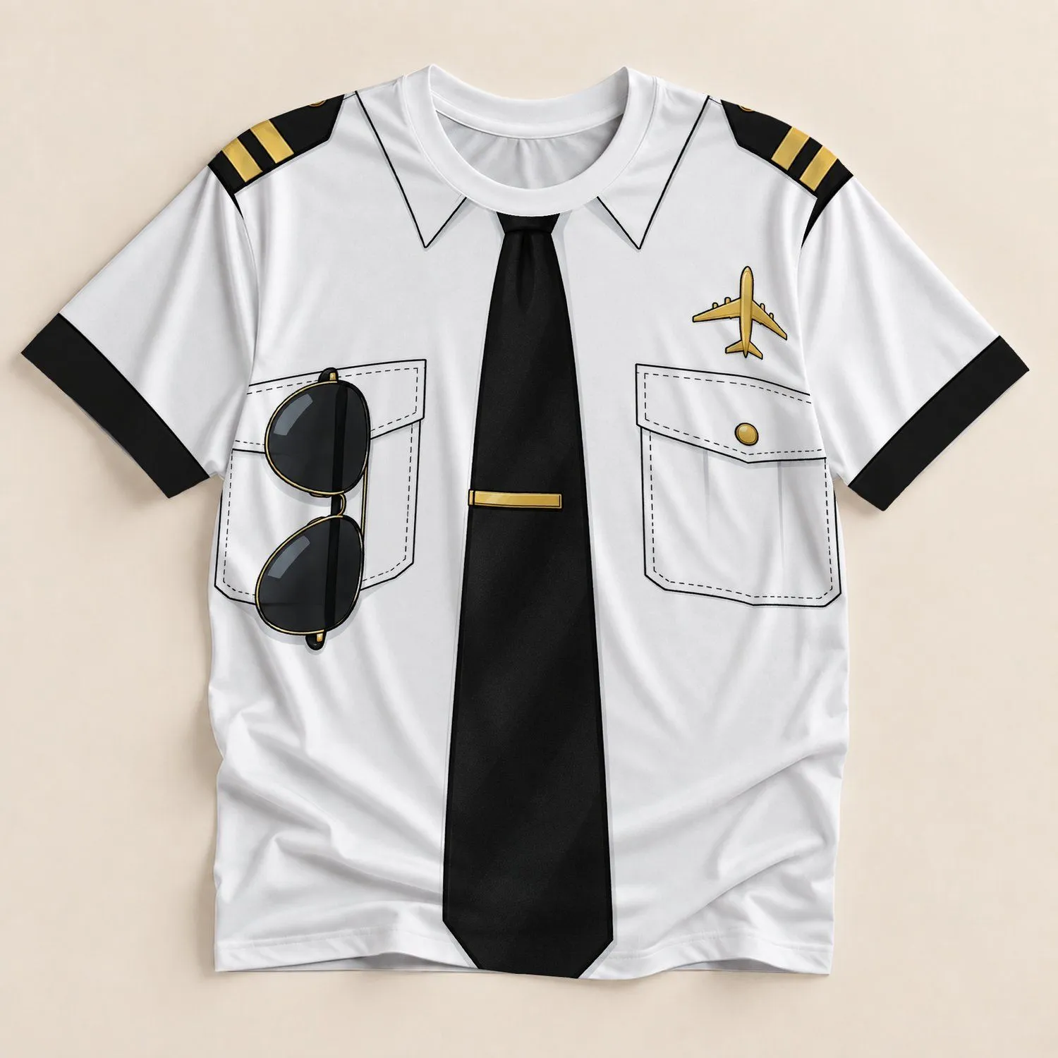 Pilot Uniform Costume Look for Aviation Fans and Halloween Party Wear All-over Print Unisex T-shirt - 1