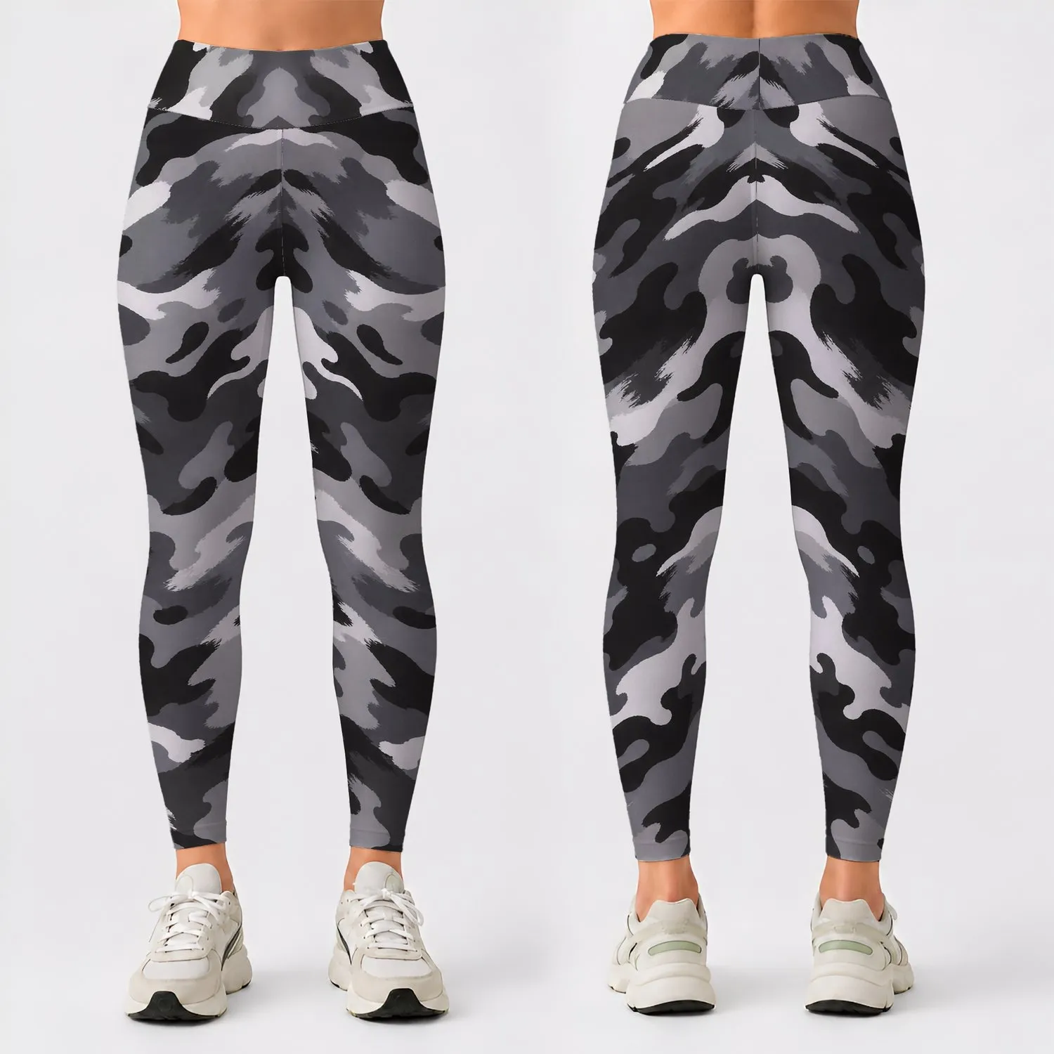 Monochrome Urban Camo for Training, Trail Runs, and Everyday Activewear Leggings - 1