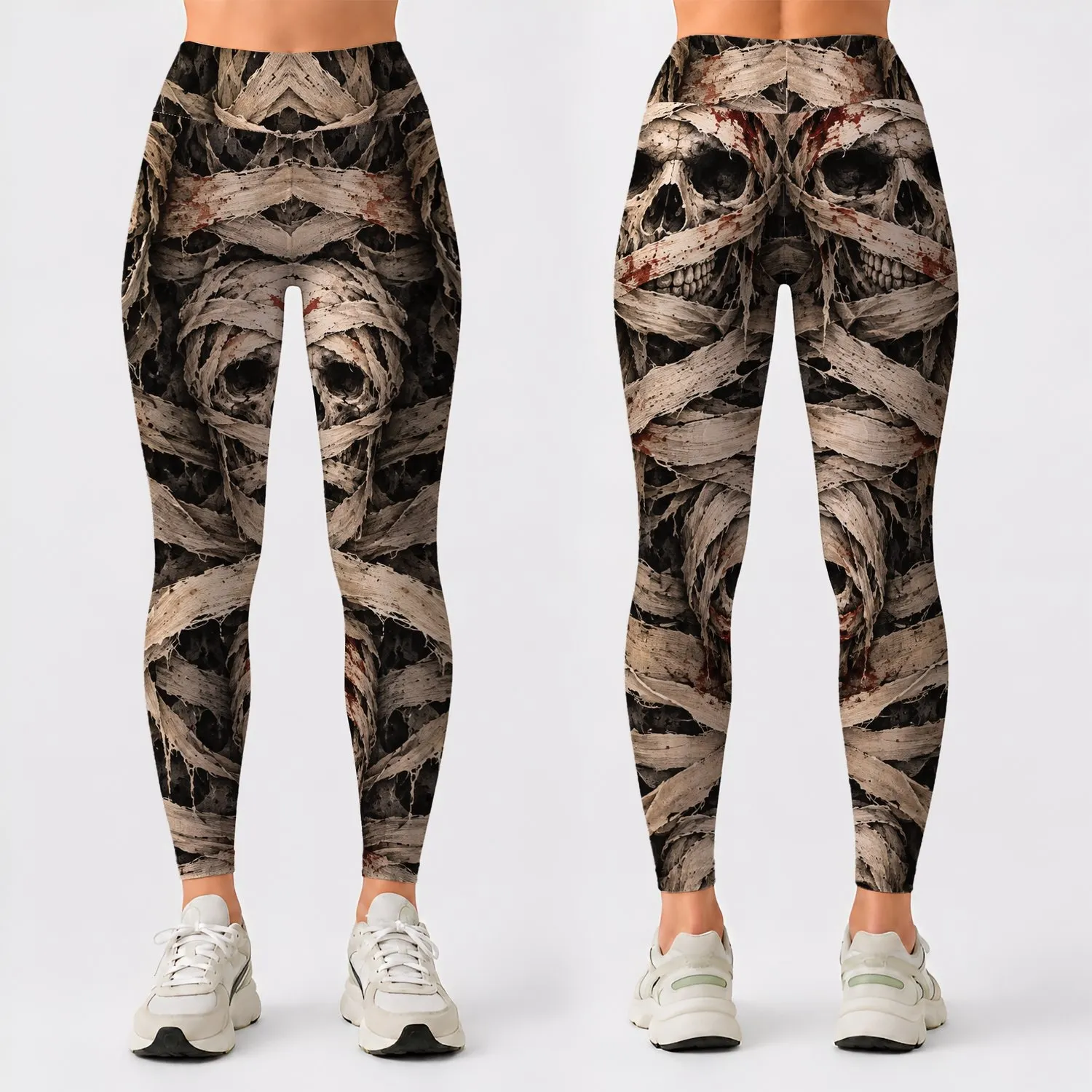 Mummy Skull Bandages for Halloween Parties and Spooky Fitness Style Leggings - 1