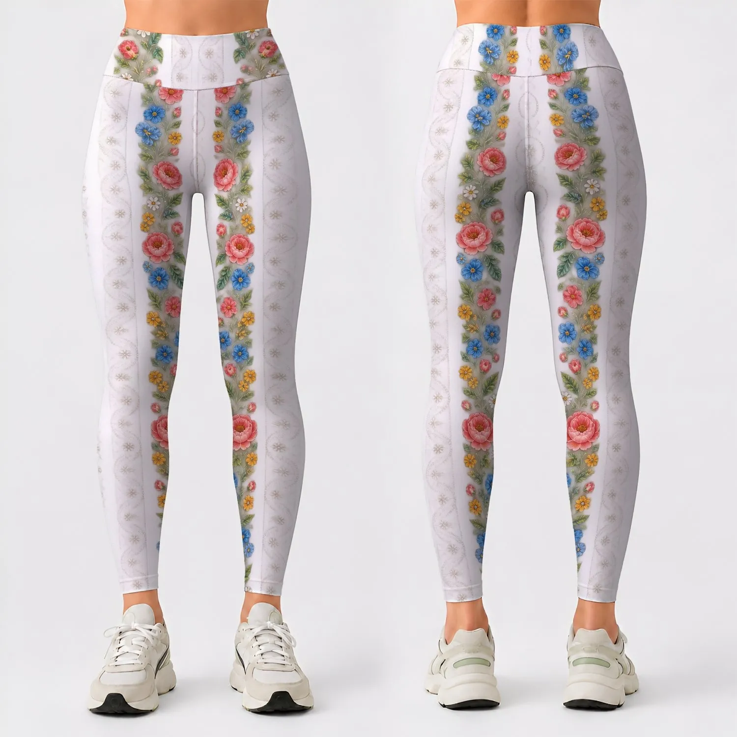 Colorful Floral Lace Stripes for Beach Days, Festivals, and Everyday Boho Style Leggings - 1