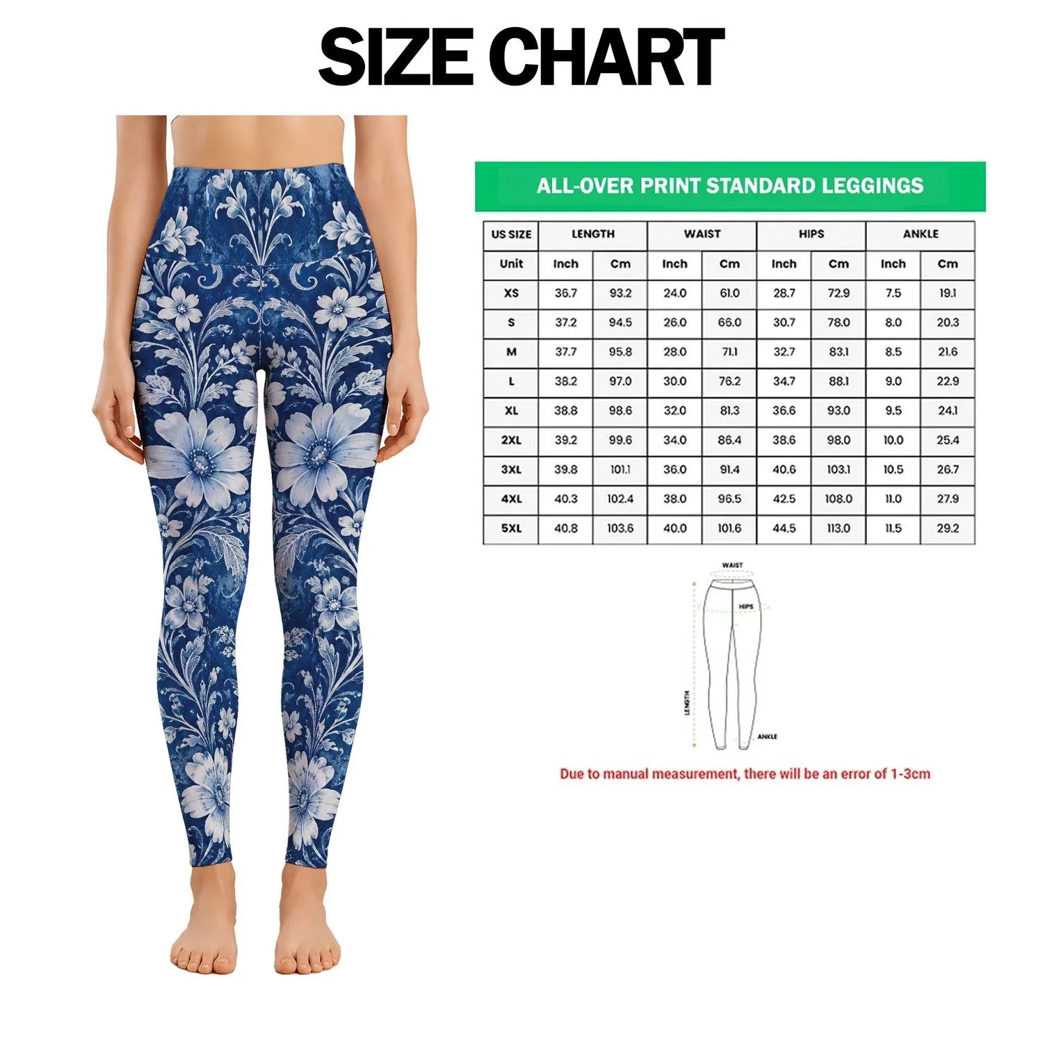Blue Denim and White Lace Florals for Coastal Summer Outings and Relaxed Weekend Style Leggings - 1