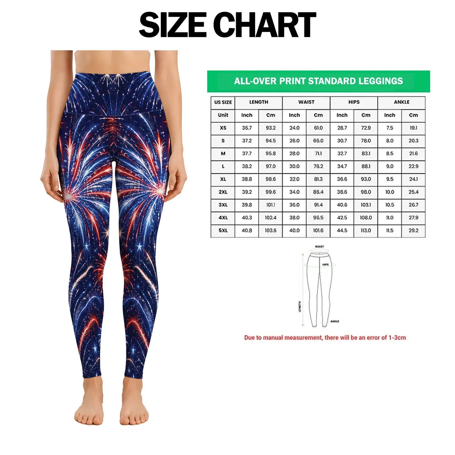 Red White Blue Fireworks for Fourth of July Celebrations and Summer Parties Leggings - 1