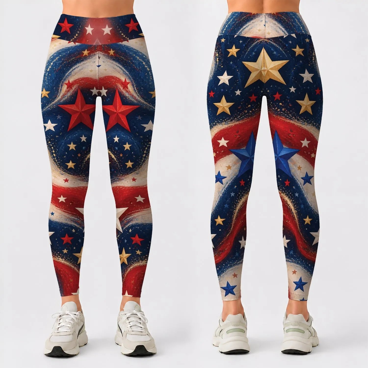 Red White And Blue Stars For Fourth Of July Celebrations And Patriotic Summer Gatherings Leggings - 1
