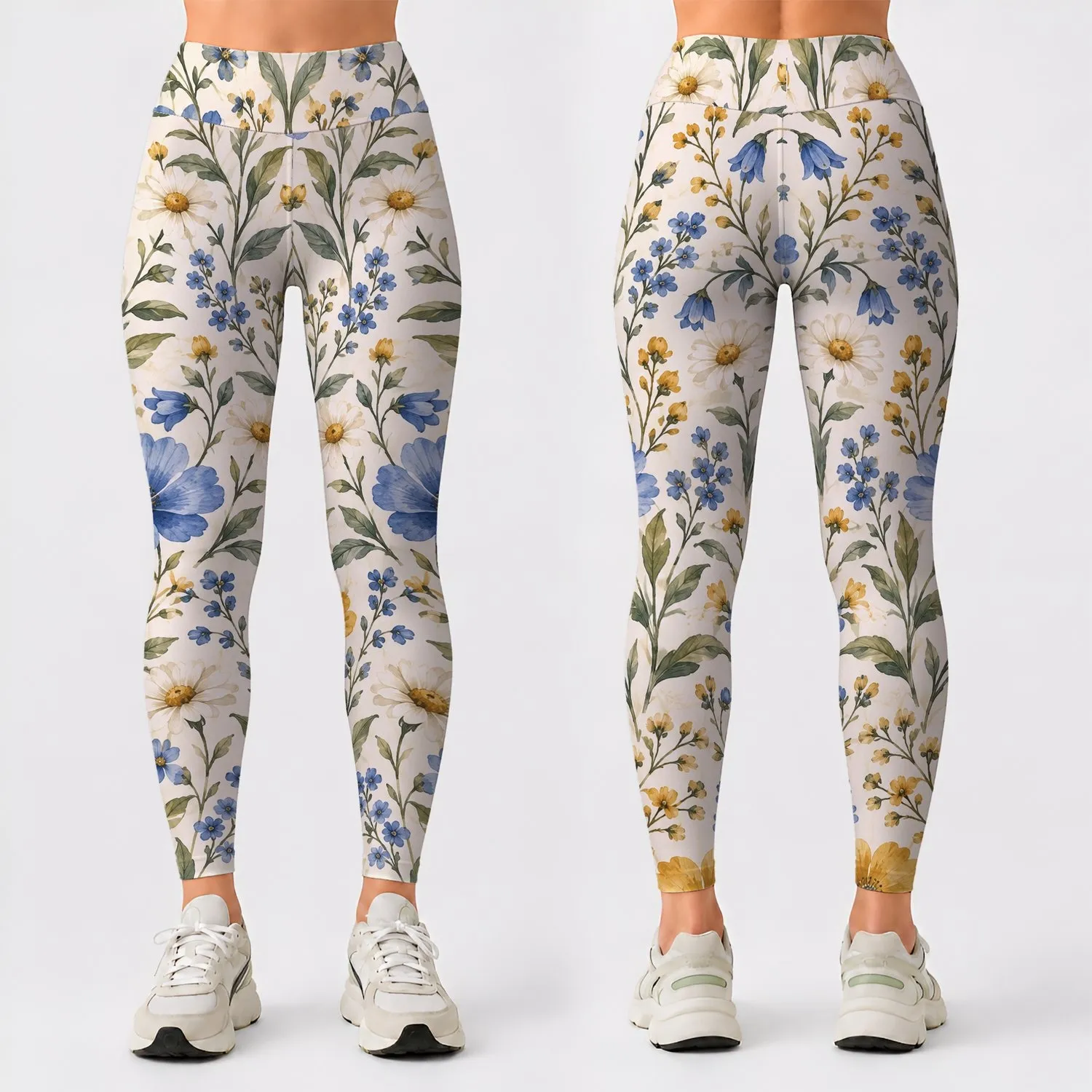 Blue and Gold Meadow Flowers for Summer Walks and Easy Everyday Style for Women Leggings - 1