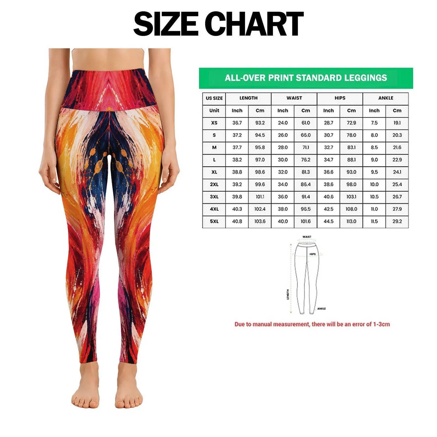 Vivid Red Orange Abstract Brushstrokes for Bold Summer Resort Style and Creative Everyday Wear Leggings - 1