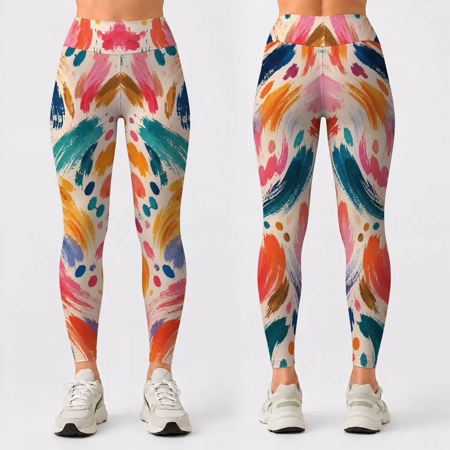 Colorful Abstract Brushstrokes for Sunny Beach Days and Creative Weekend Outings Leggings - 1