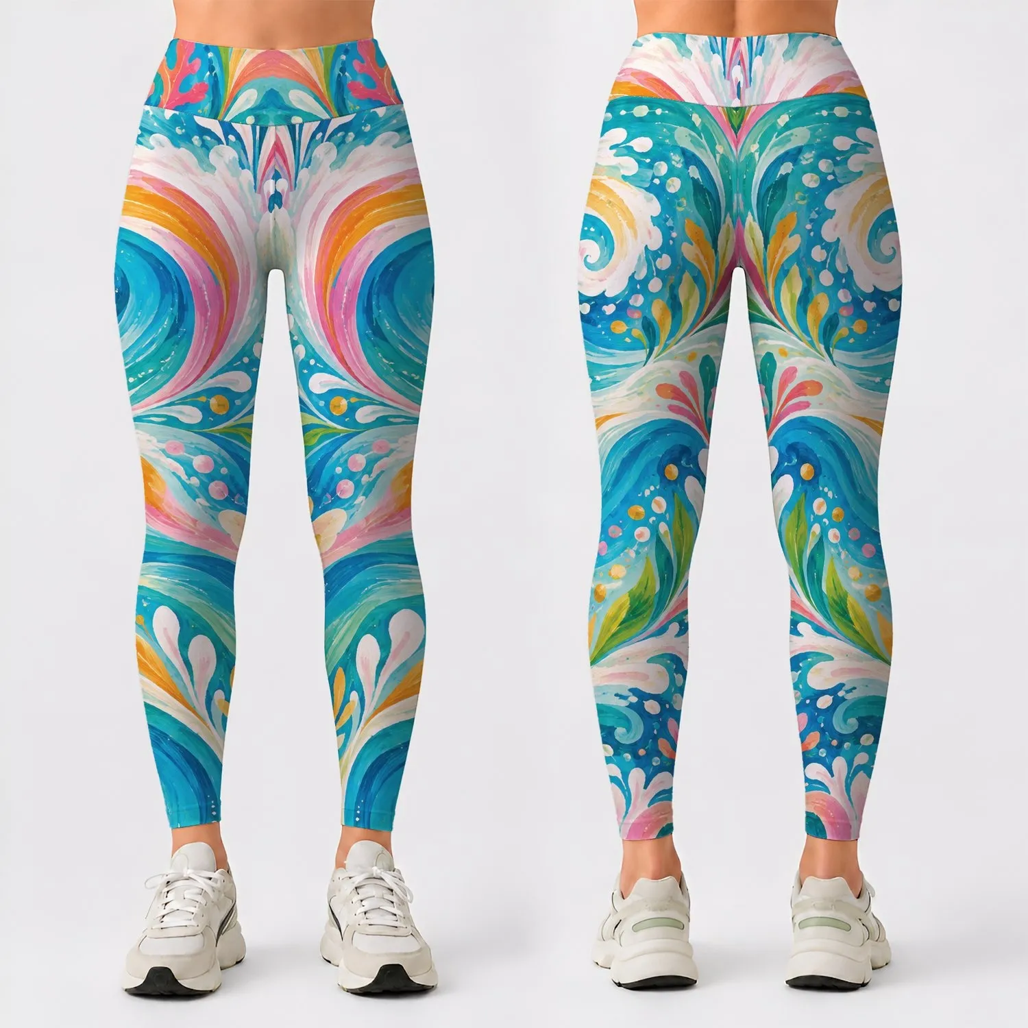Pastel Ocean Swirls for Sunny Beach Days, Island Escapes, and Coastal Yoga Sessions Leggings - 1