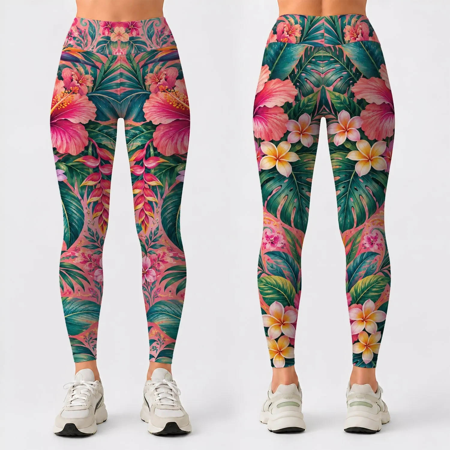 Tropical Pink Paisley Florals for Sunny Beach Vacations and Resort Getaways Leggings - 1