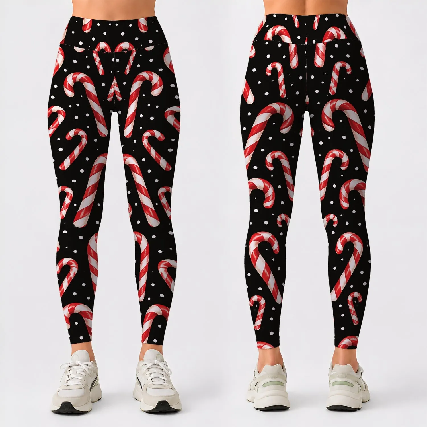 Red And White Candy Canes For Cozy Christmas Celebrations And Holiday Outings Leggings - 1