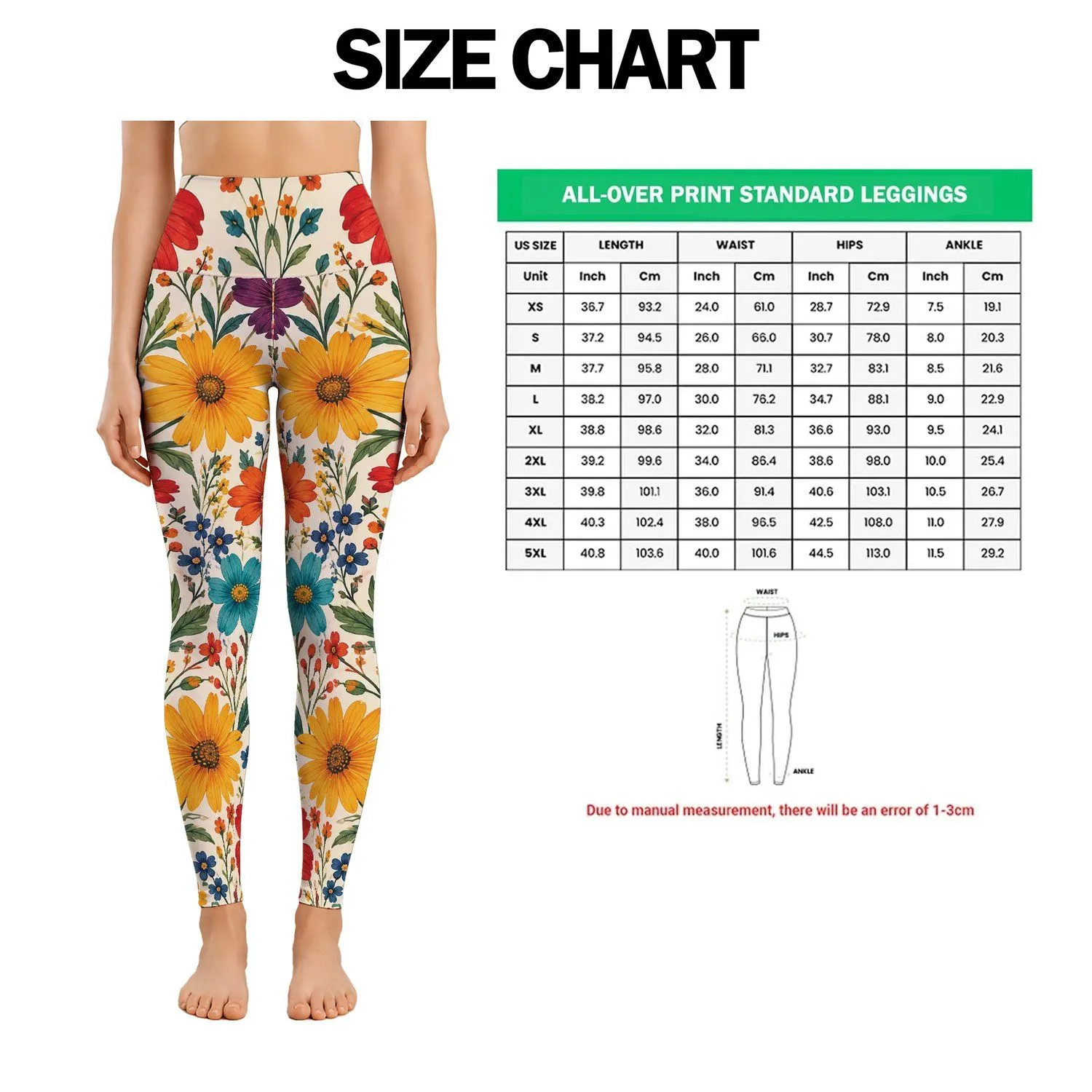 Colorful Retro Wildflowers for Sunny Spring Days and Relaxed Coastal Weekend Outings Leggings - 1