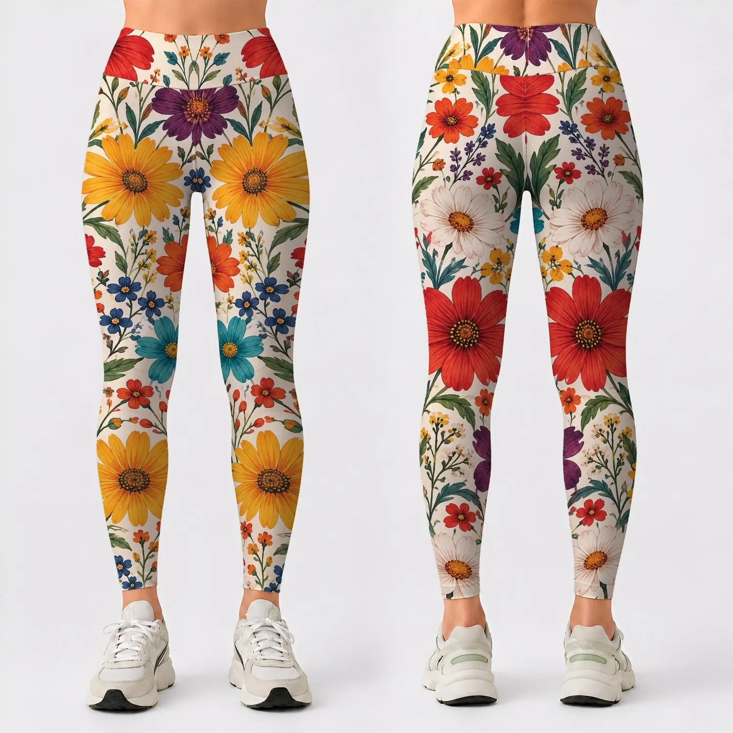 Colorful Retro Wildflowers for Sunny Spring Days and Relaxed Coastal Weekend Outings Leggings - 1