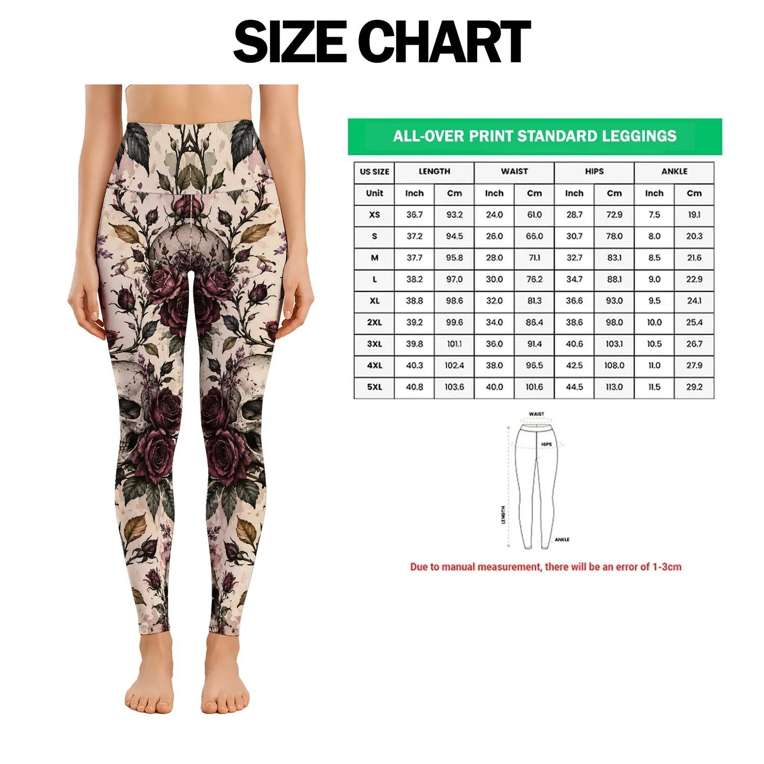 Gothic Skulls and Roses for Halloween Parties and Everyday Alternative Autumn Style Leggings - 1