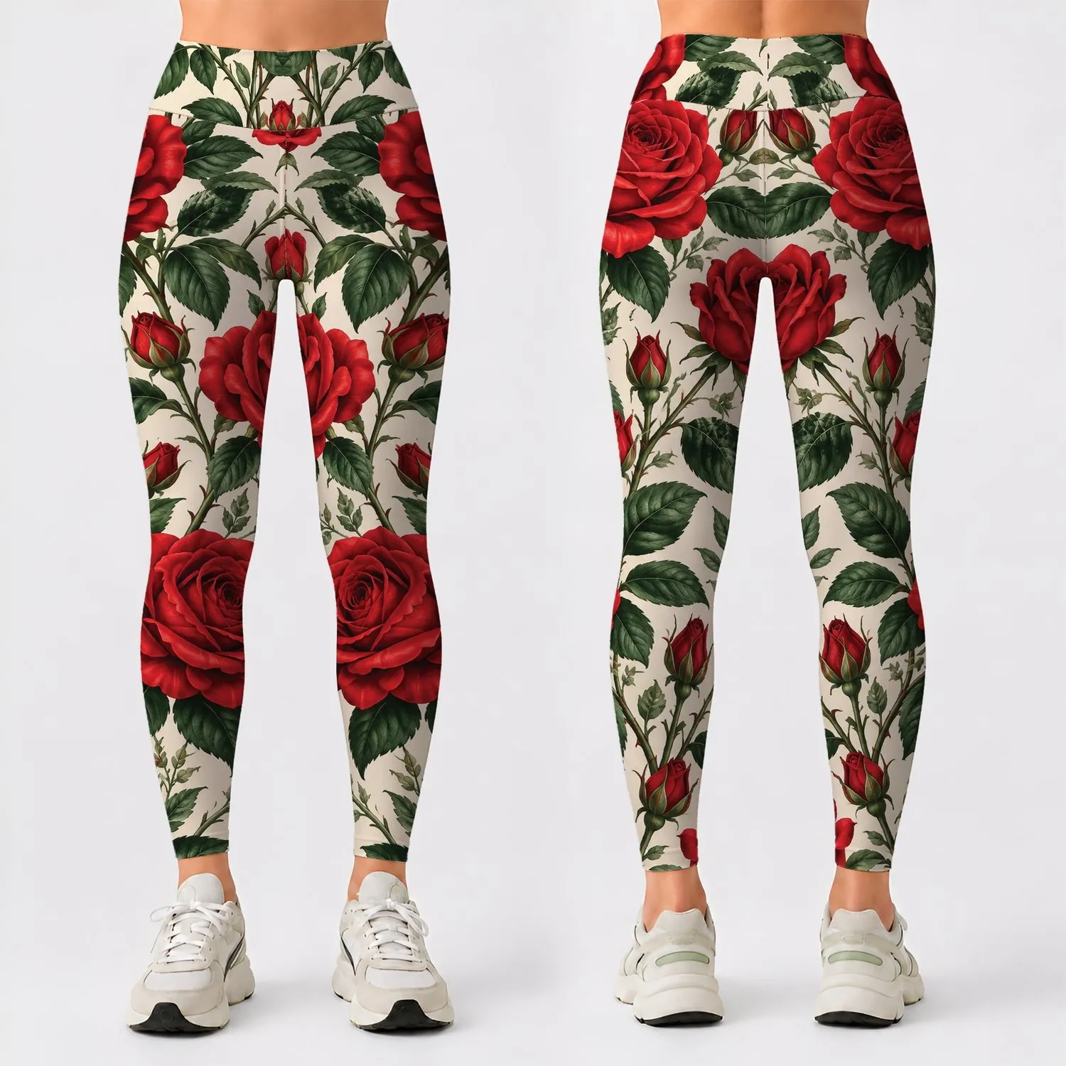Crimson Rose Blooms for Romantic Getaways and Garden Strolls Leggings - 1