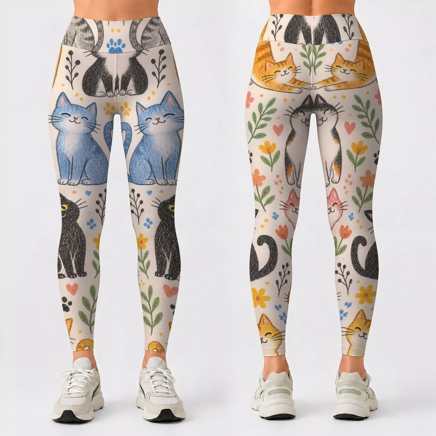 Whimsical Colorful Kitten Doodles for Cozy Weekend Outings and Everyday Cat Lover Style Leggings - 1