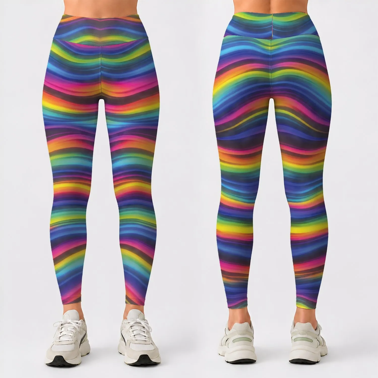 Rainbow Stripe Activewear For Colorful Beach Days And Everyday Women's Fitness Style Leggings - 1