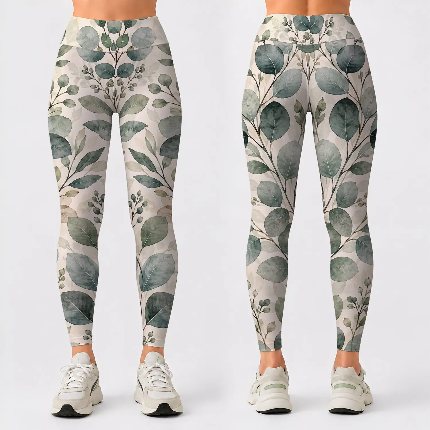Sage Eucalyptus Leaves for Calm Yoga Sessions and Relaxed Everyday Movement Lifestyle Leggings - 1