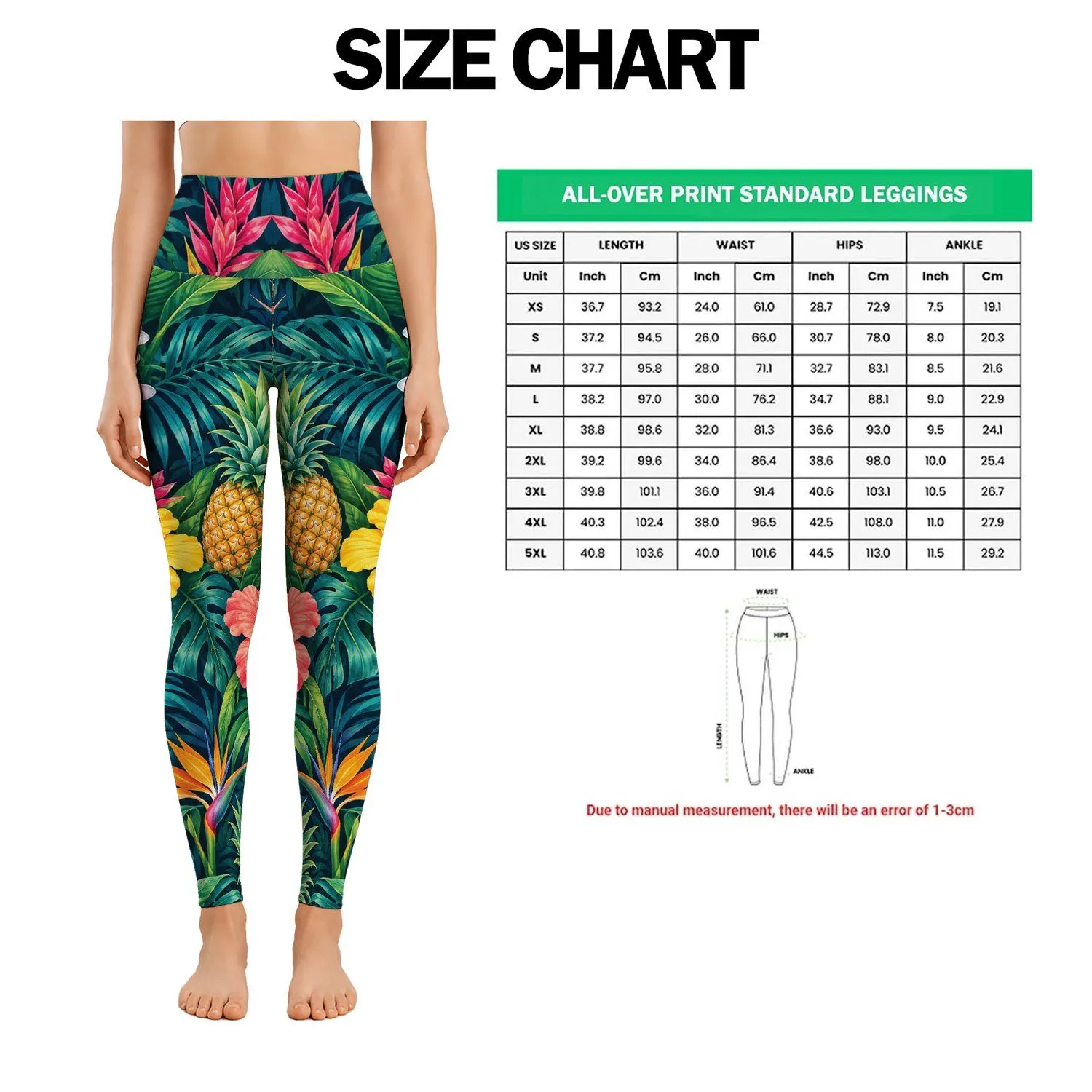 Tropical Pineapple and Palm Foliage for Hawaiian Beach Getaways and Summer Travel Leggings - 1