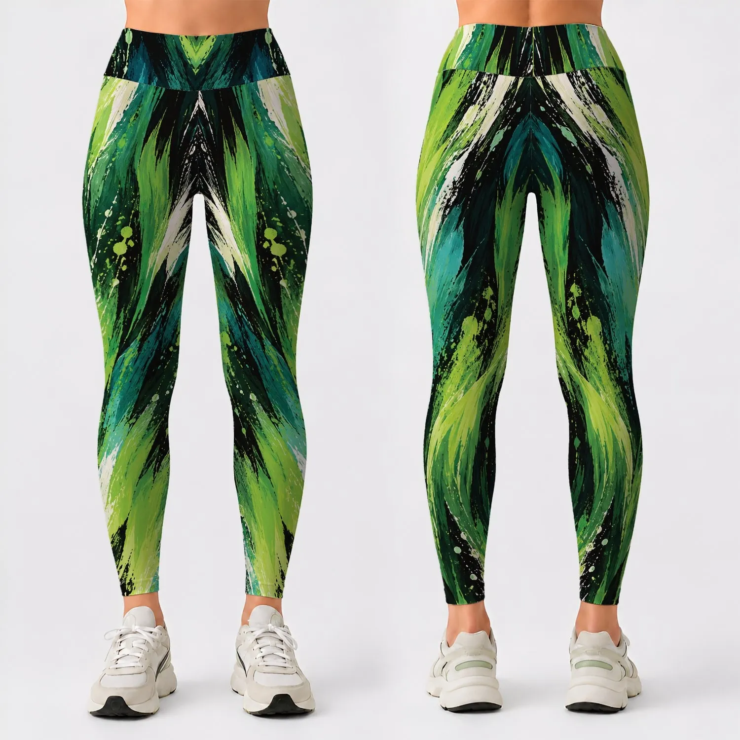 Lime Green Brushstroke Energy for Beach Days and Everyday Casual Style Leggings - 1