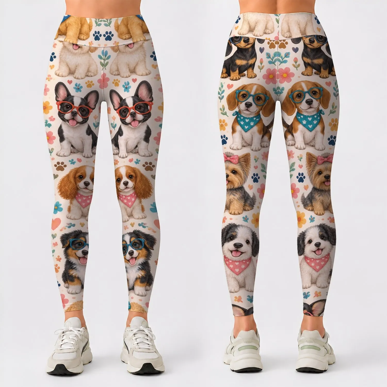 Quirky Puppy Faces With Colorful Spots For Playful Weekend Outings And Dog Lovers Leggings - 1