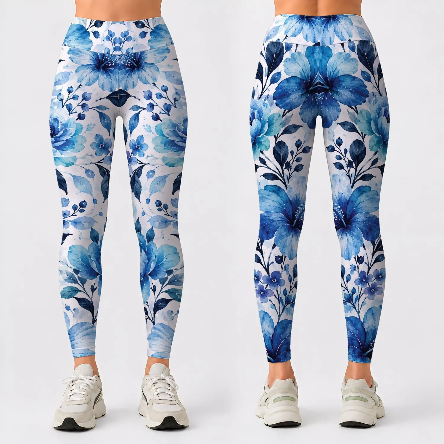Blue And Teal Watercolor Florals For Coastal Vacations And Relaxed Resort Getaways Leggings - 1
