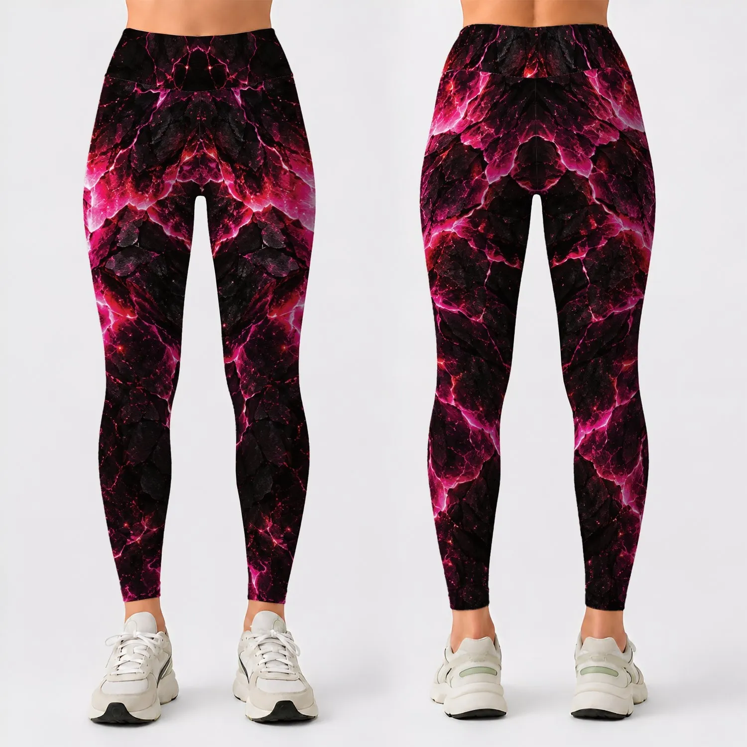 Black and Neon Magenta Lightning Veins for Bold Everyday Style and Nightlife Looks Leggings - 1