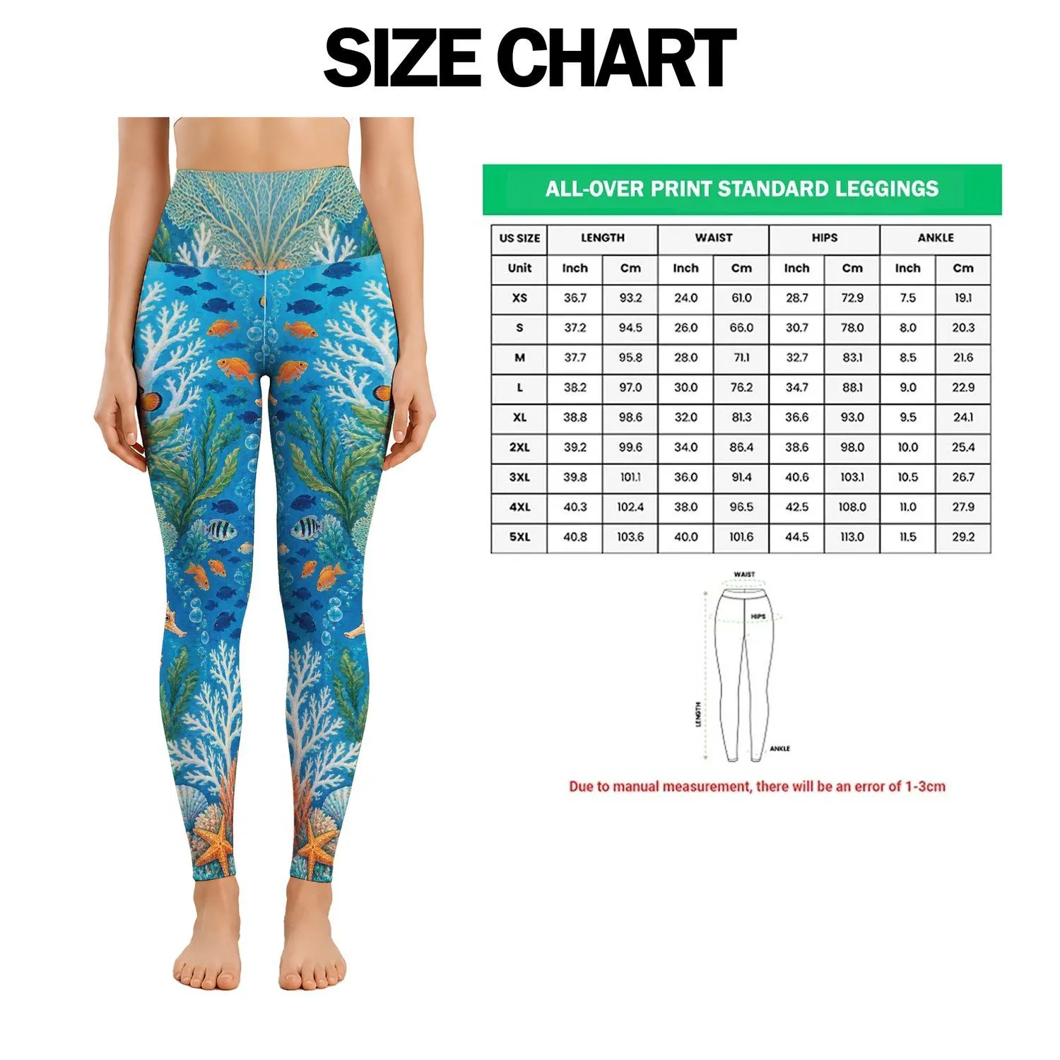 Turquoise Coral Reef and Seahorse Coastal Escape for Ocean Lovers and Beach Days Leggings - 1