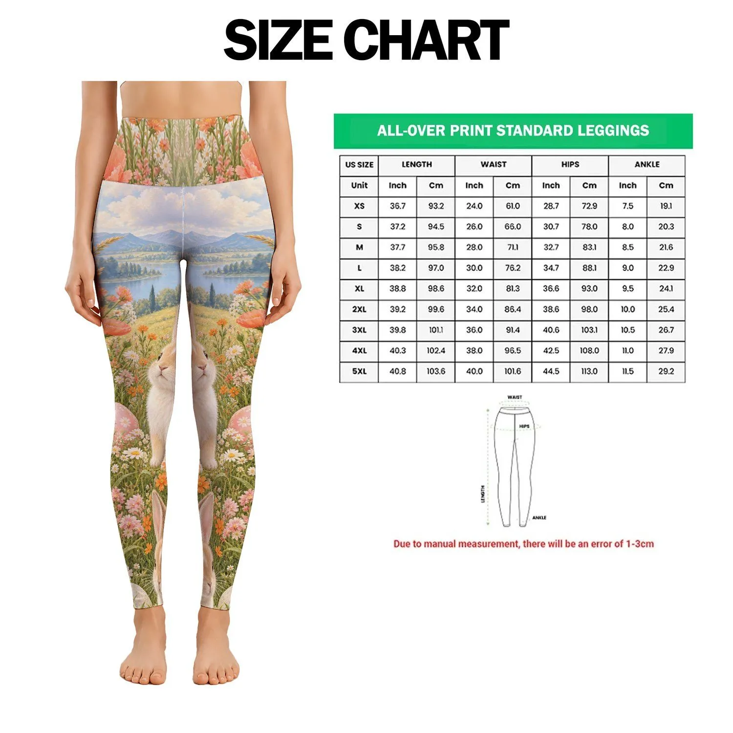 Easter Bunny in Spring Wildflowers and Pastel Skies for Festive Seasonal Celebrations Leggings - 1