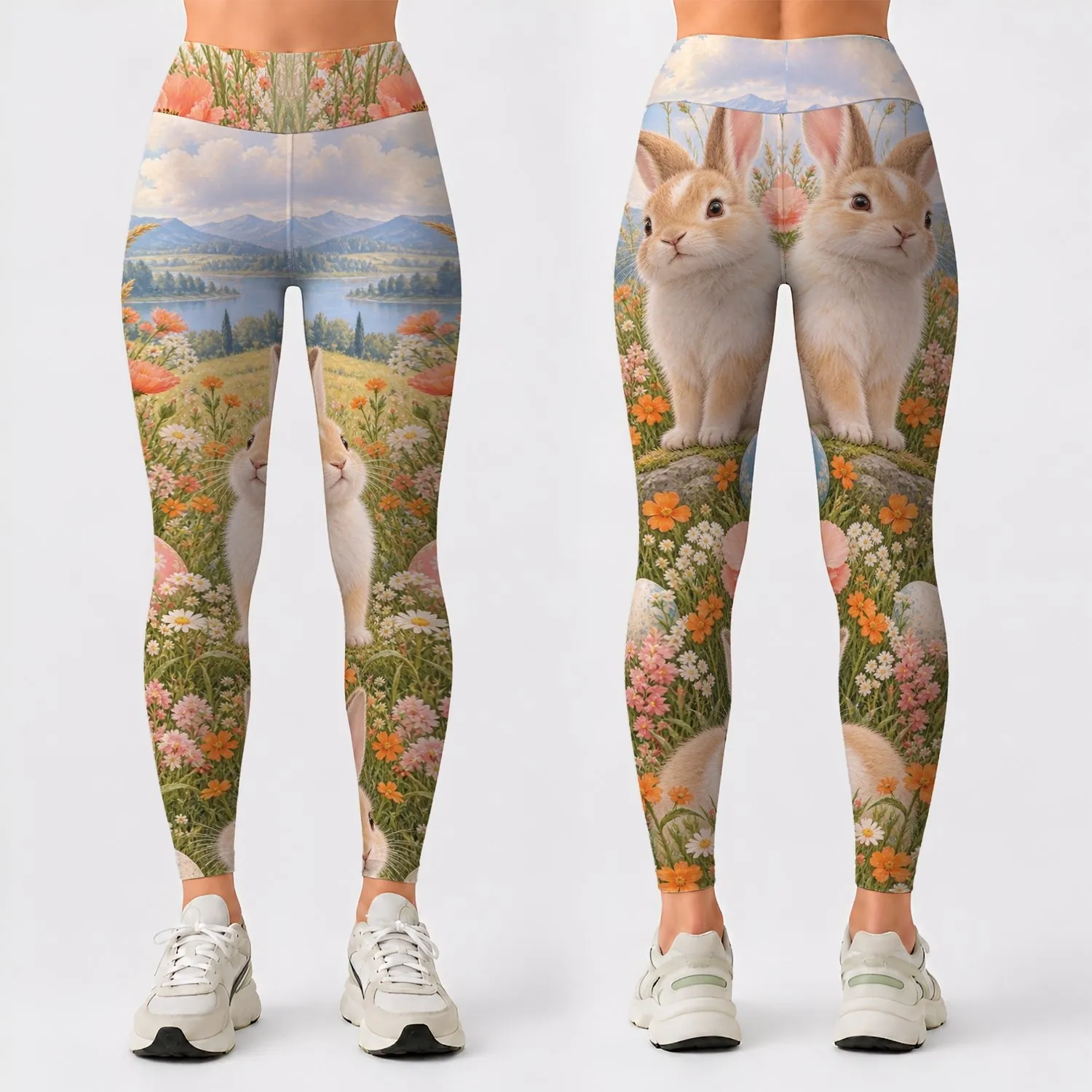 Easter Bunny in Spring Wildflowers and Pastel Skies for Festive Seasonal Celebrations Leggings - 1