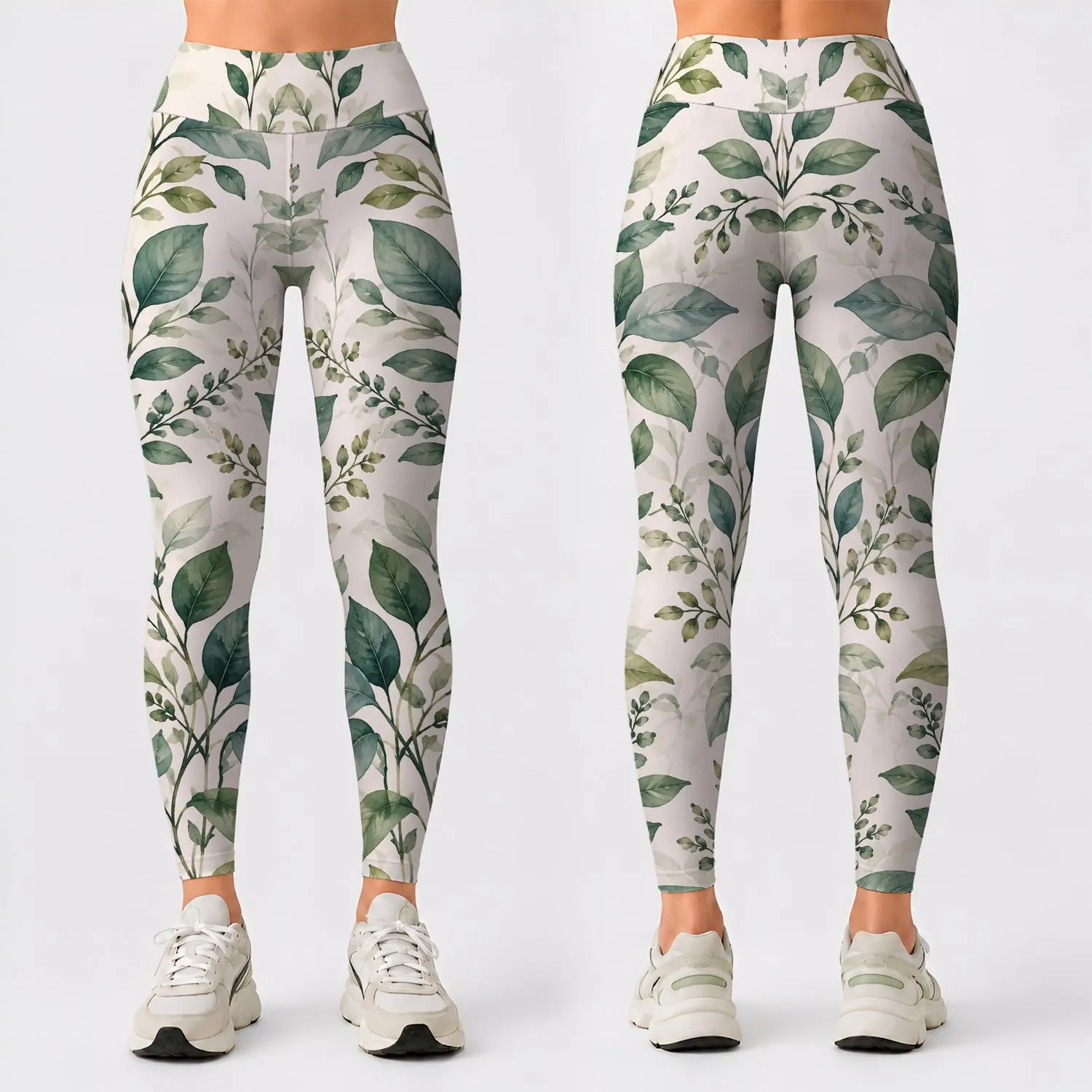 Soft Green Eucalyptus Vine Foliage for Serene Yoga, Travel and Everyday Wellness Leggings - 1