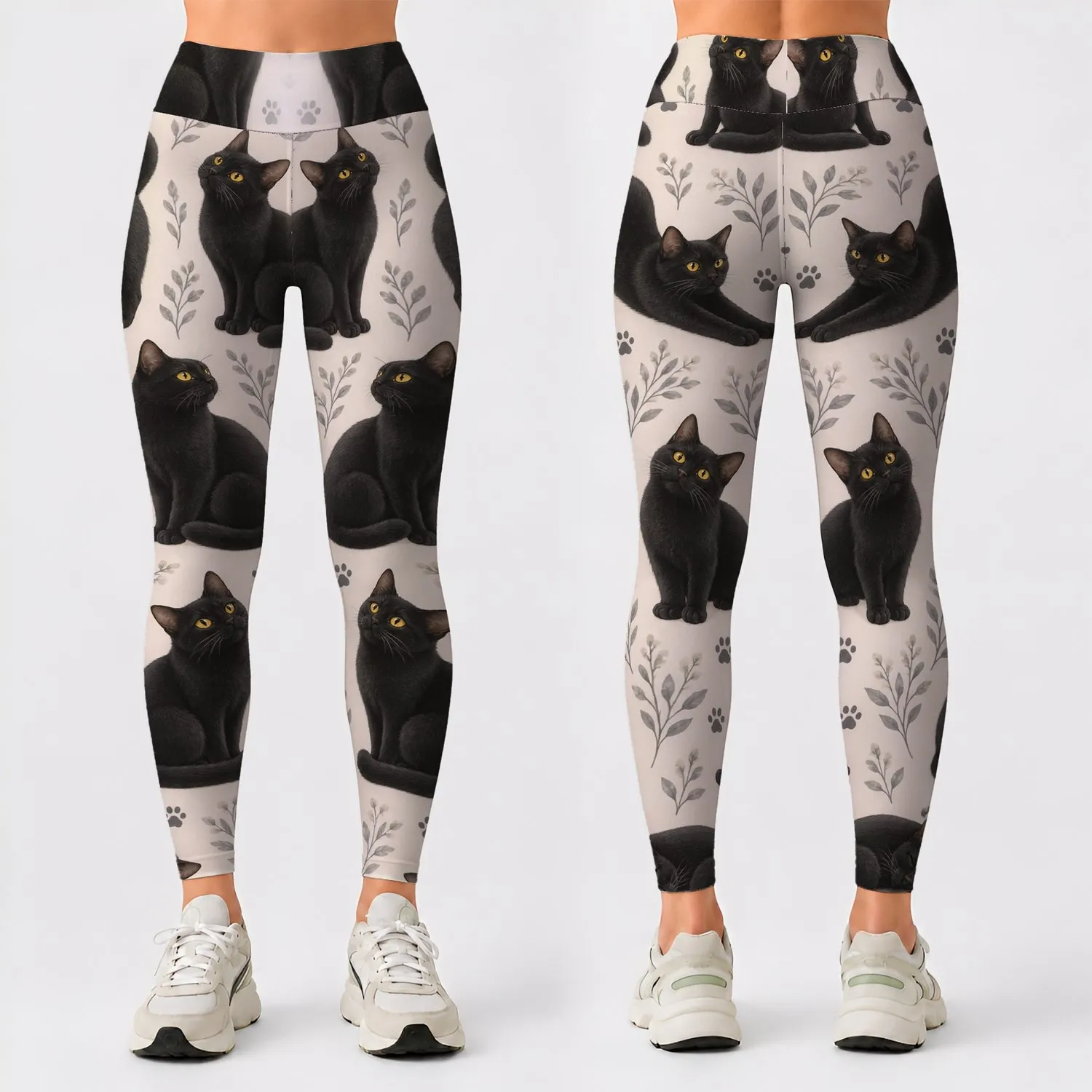 Black Cat and Golden Eyes for Cozy Weekend Style and Everyday Cat Lover Outings Leggings - 1