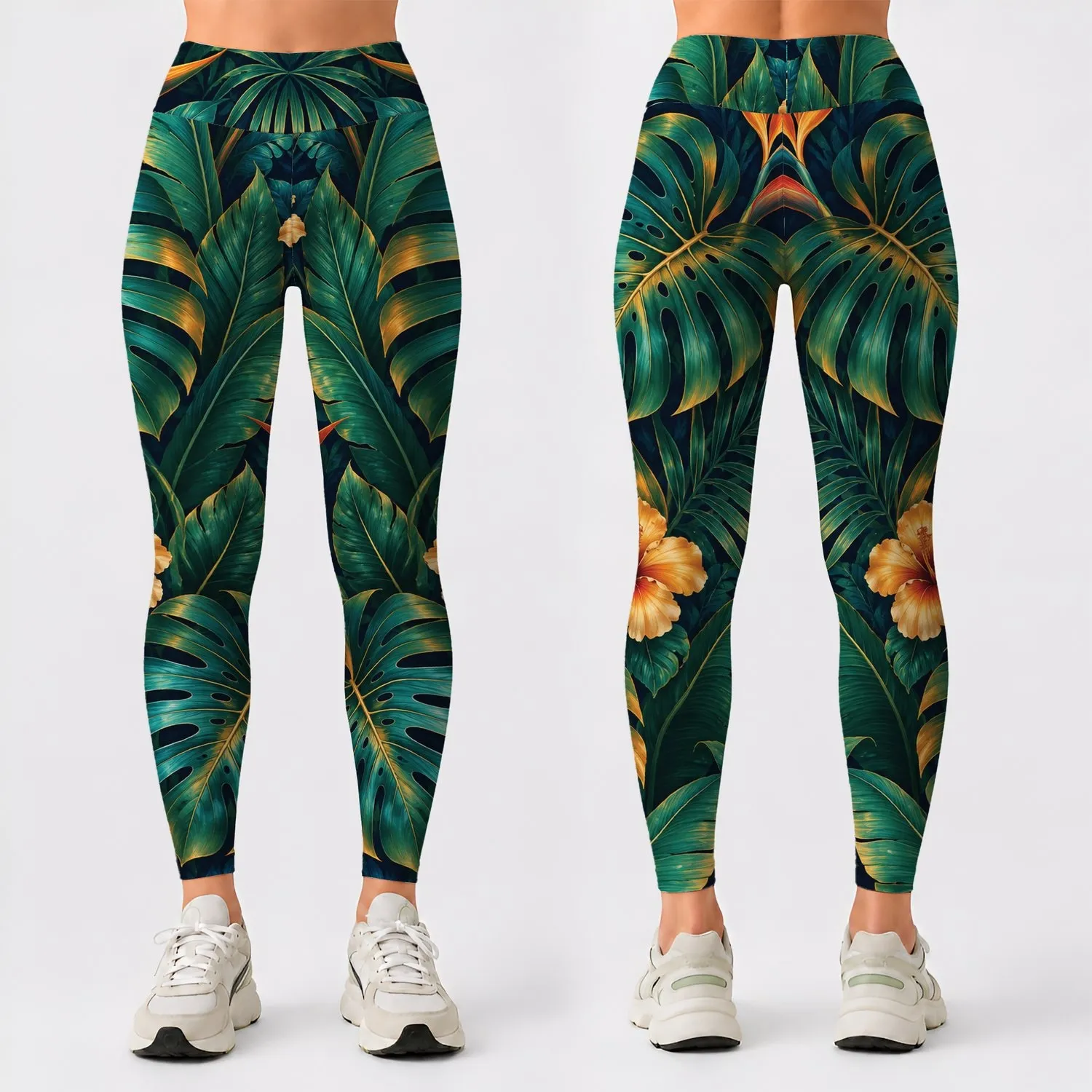 Monstera And Palm Leaves For Tropical Island Getaways And Beach Days Leggings - 1