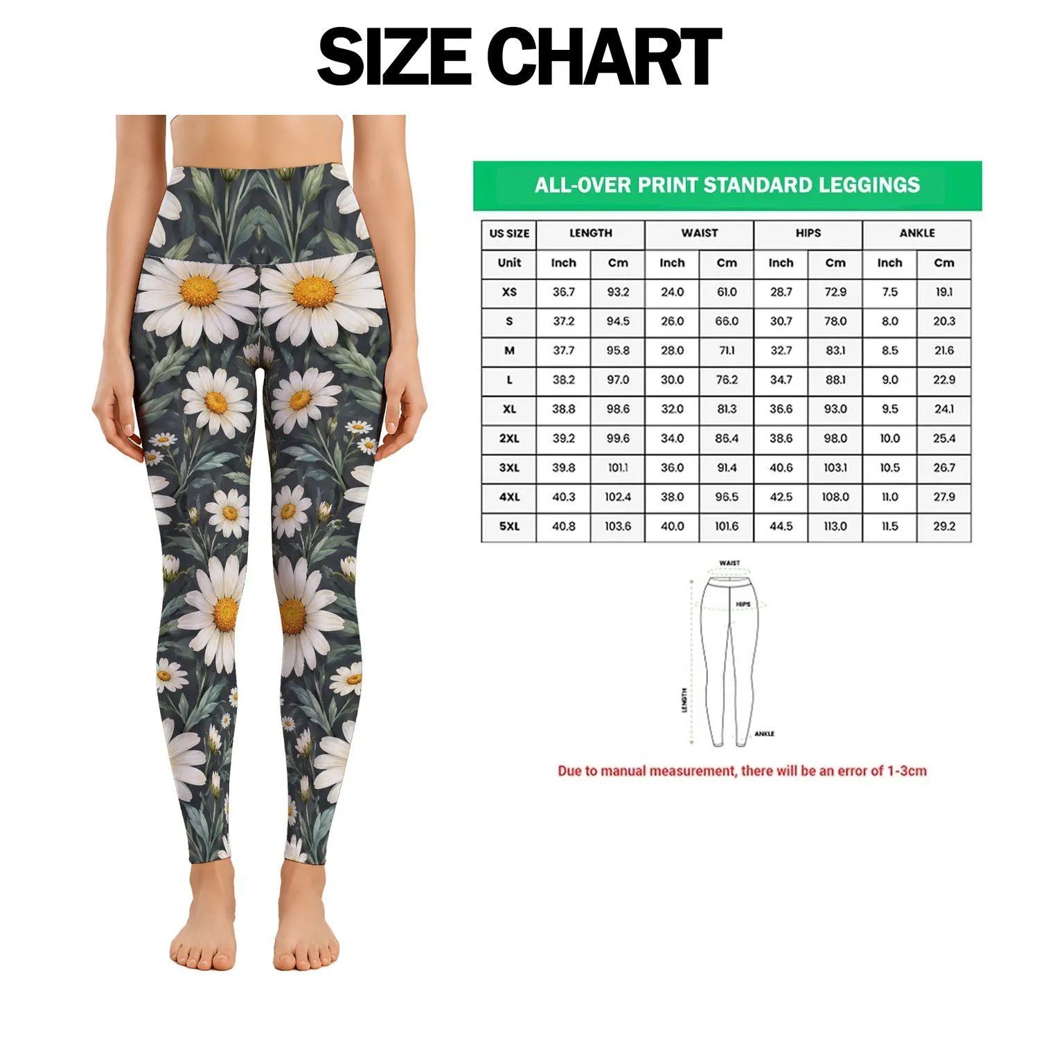 White Daisies and Golden Centers for Yoga, Pilates, and Everyday Wear Leggings - 1