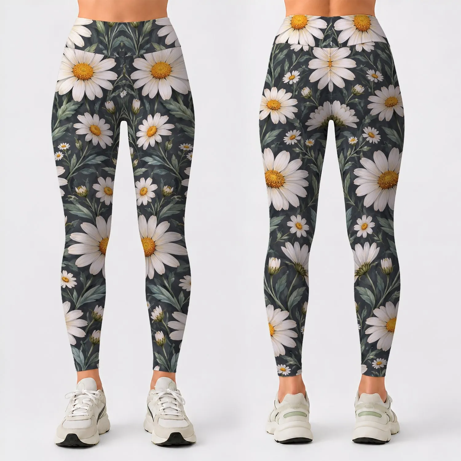 White Daisies and Golden Centers for Yoga, Pilates, and Everyday Wear Leggings - 1
