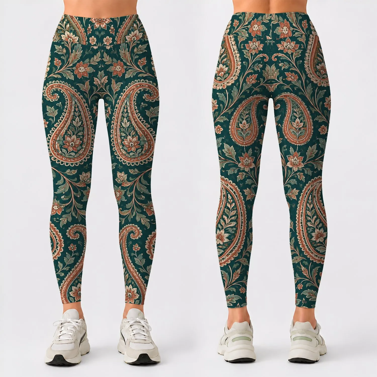 Teal Terracotta Paisley for Yoga, Pilates and Everyday Wear Leggings - 1