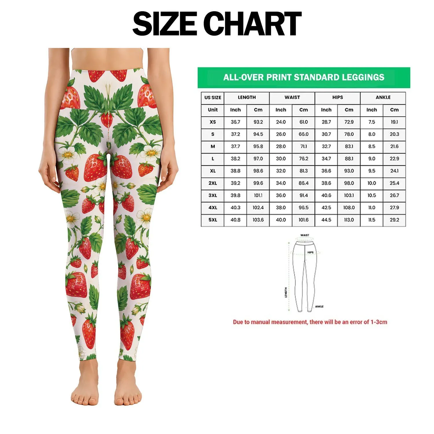 Coral Strawberry And Green Leaf Motifs For Yoga, Pilates And Summer Errands Leggings - 1