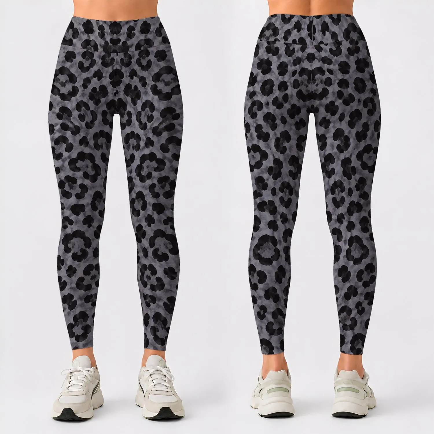 Charcoal Leopard Spots for Yoga, Pilates, Commuting, and Chic Everyday City Style Leggings - 1